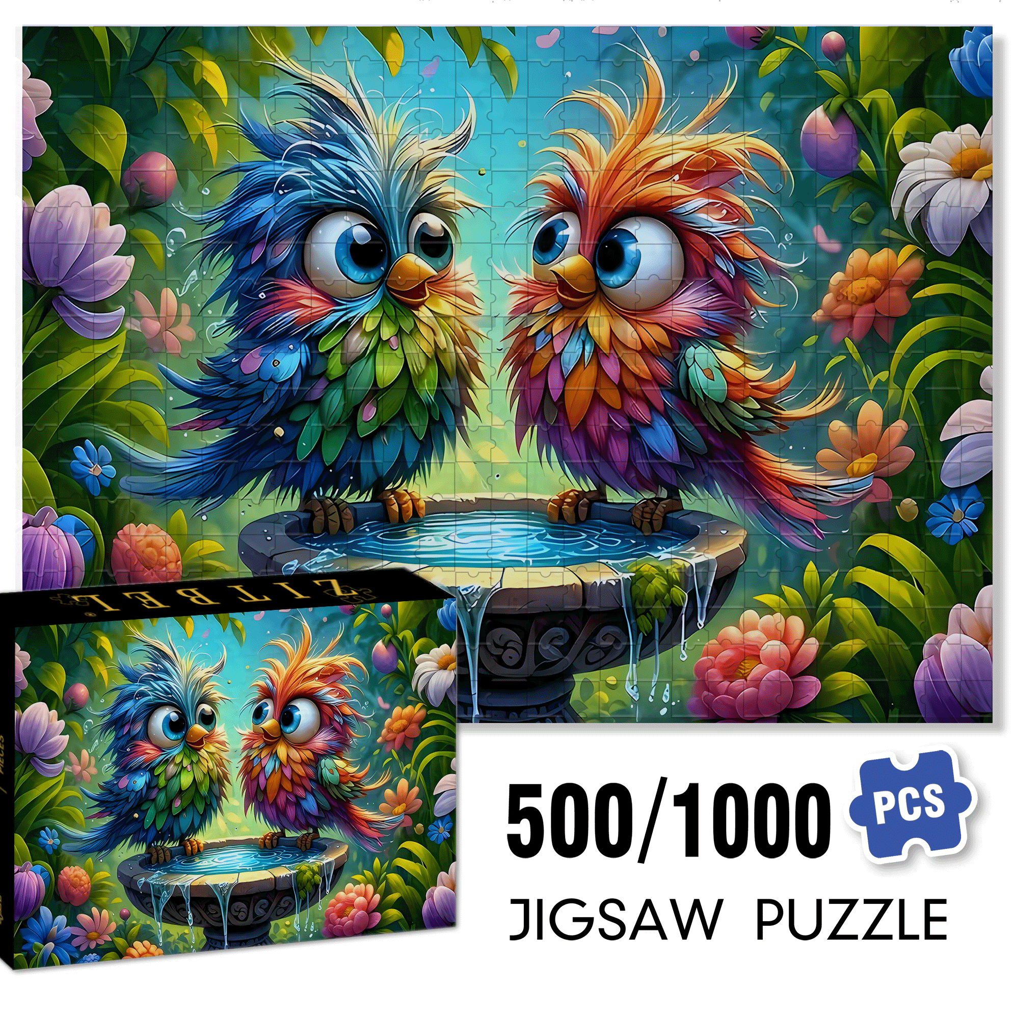 Colorful Birds 500pcs/1000pcs Jigsaw Puzzle, Scratch-Resistant, Interactive Family Game & Brain-Boosting DIY Decor, Perfect for Halloween, Christmas & New Year Gifts, Family Puzzle Game