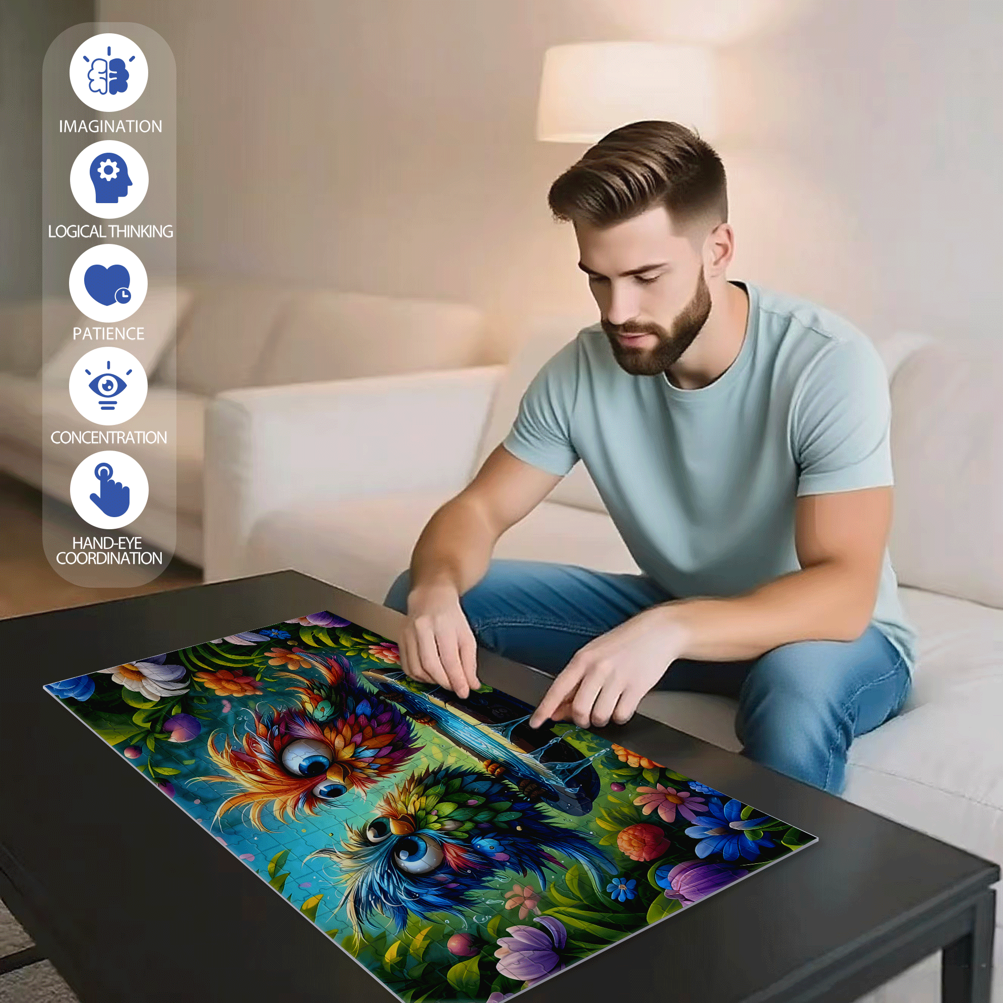 Colorful Birds 500pcs/1000pcs Jigsaw Puzzle, Scratch-Resistant, Interactive Family Game & Brain-Boosting DIY Decor, Perfect for Halloween, Christmas & New Year Gifts, Family Puzzle Game