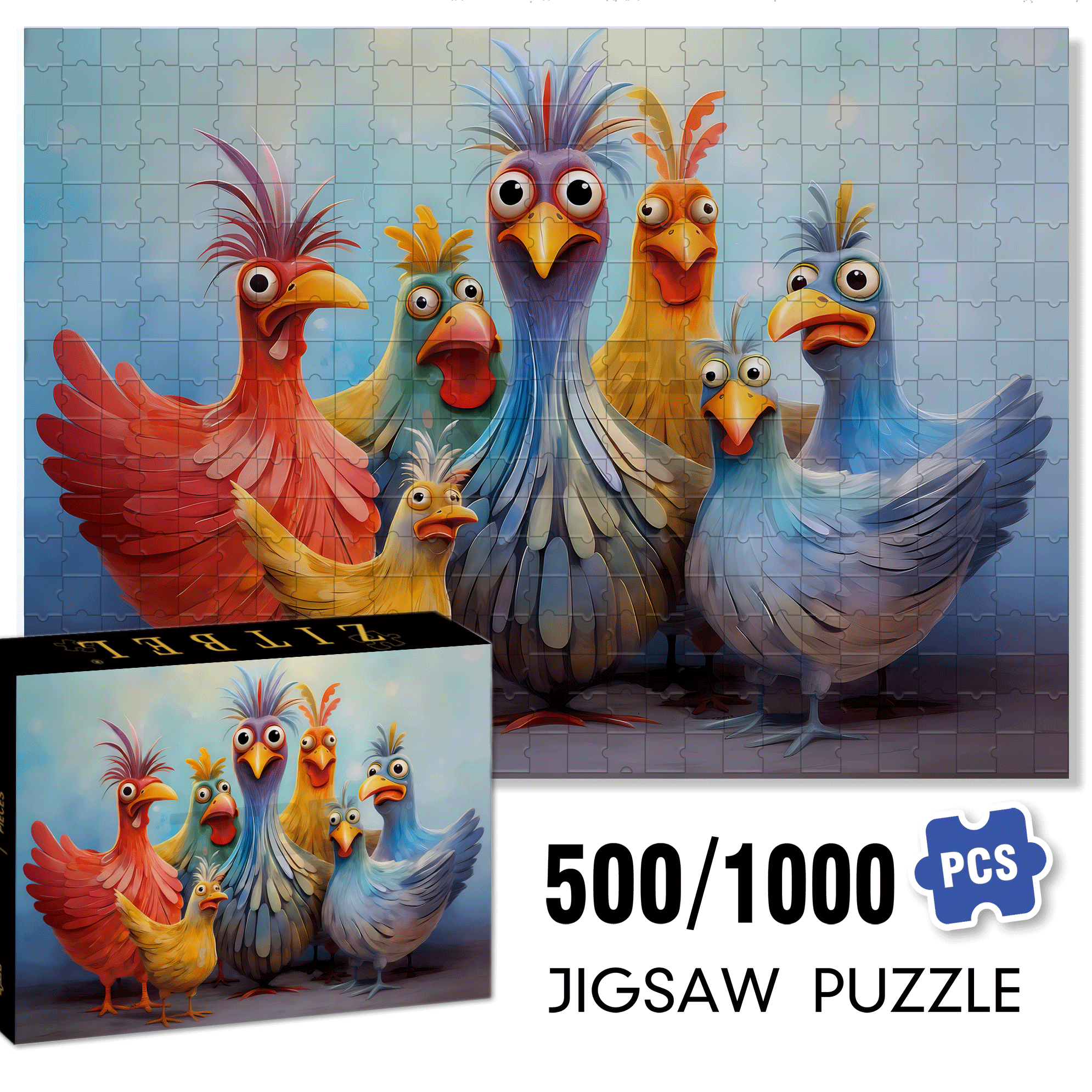 Colorful Chicken 500pcs/1000pcs Jigsaw Puzzle, Scratch-Resistant, Interactive Family Game & Brain-Boosting DIY Decor, Perfect for Halloween, Christmas & New Year Gifts, Family Puzzle Game