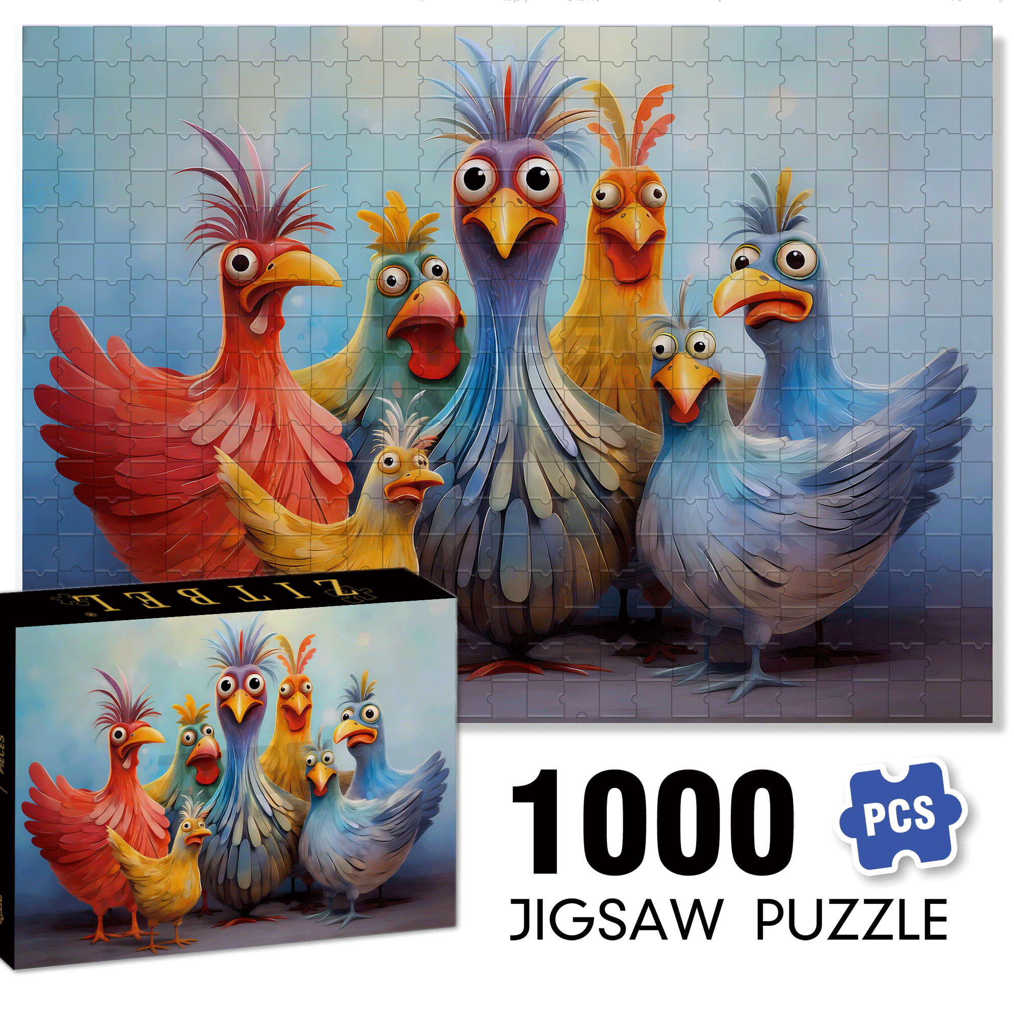 Colorful Chicken 500pcs/1000pcs Jigsaw Puzzle, Scratch-Resistant, Interactive Family Game & Brain-Boosting DIY Decor, Perfect for Halloween, Christmas & New Year Gifts, Family Puzzle Game