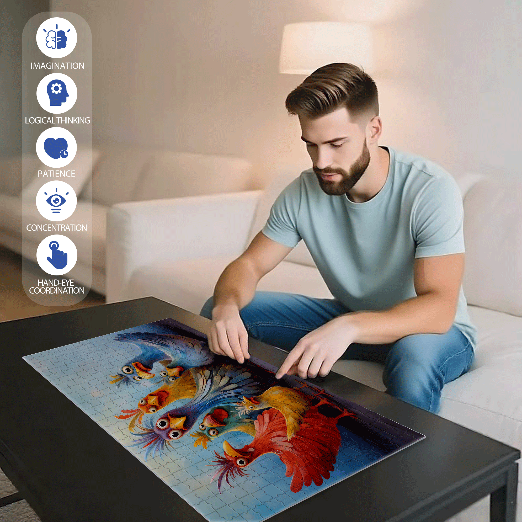 Colorful Chicken 500pcs/1000pcs Jigsaw Puzzle, Scratch-Resistant, Interactive Family Game & Brain-Boosting DIY Decor, Perfect for Halloween, Christmas & New Year Gifts, Family Puzzle Game
