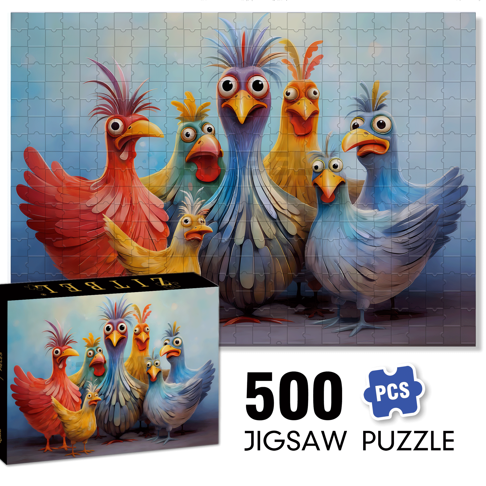 Colorful Chicken 500pcs/1000pcs Jigsaw Puzzle, Scratch-Resistant, Interactive Family Game & Brain-Boosting DIY Decor, Perfect for Halloween, Christmas & New Year Gifts, Family Puzzle Game