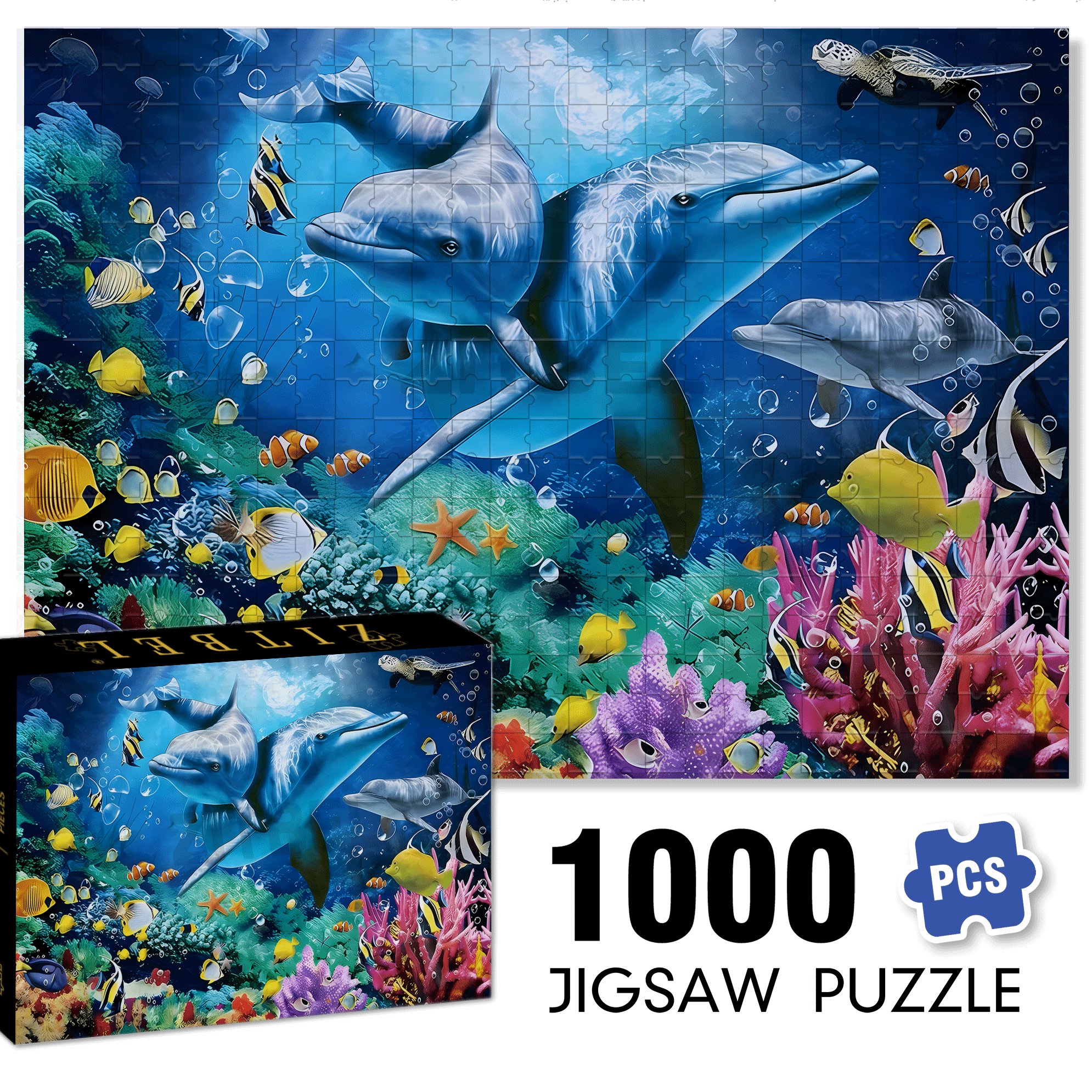 Cute Dolphin 500pcs/1000pcs Jigsaw Puzzle, Scratch-Resistant, Interactive Family Game & Brain-Boosting DIY Decor, Perfect for Halloween, Christmas & New Year Gifts, Family Puzzle Game