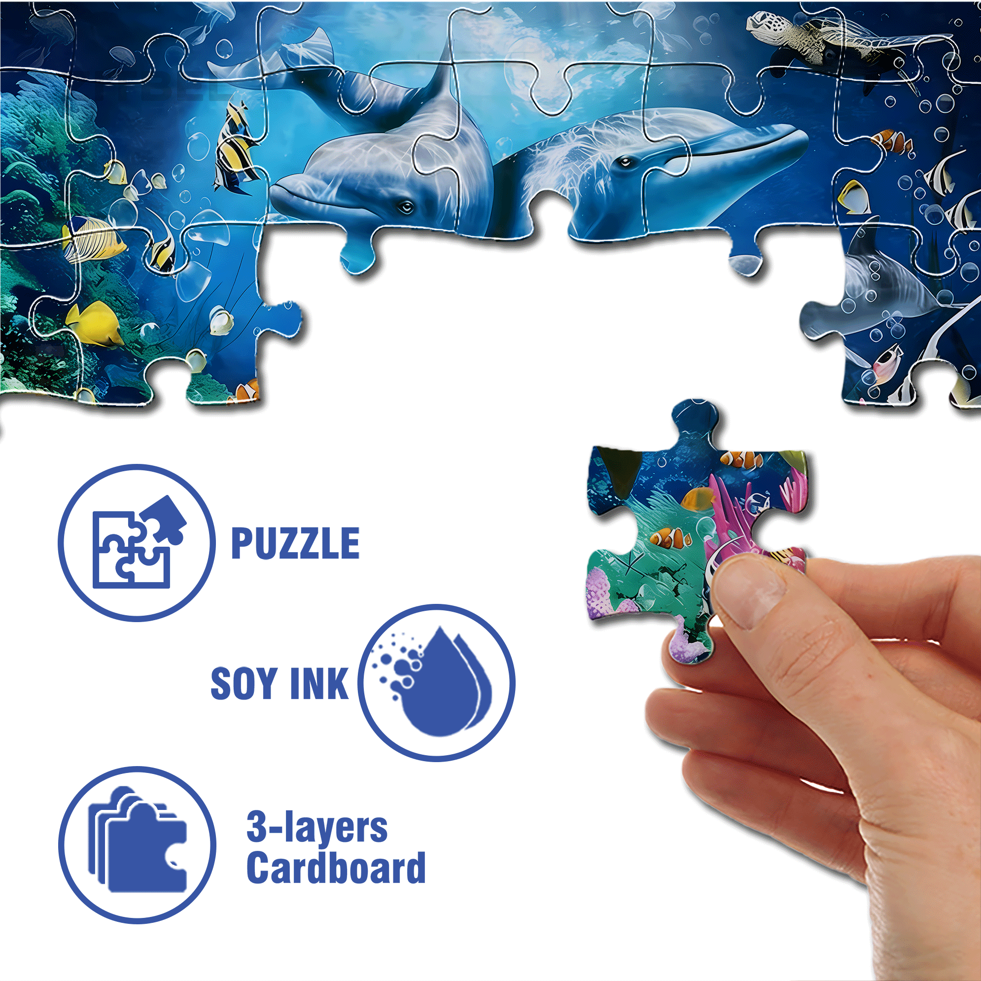 Cute Dolphin 500pcs/1000pcs Jigsaw Puzzle, Scratch-Resistant, Interactive Family Game & Brain-Boosting DIY Decor, Perfect for Halloween, Christmas & New Year Gifts, Family Puzzle Game