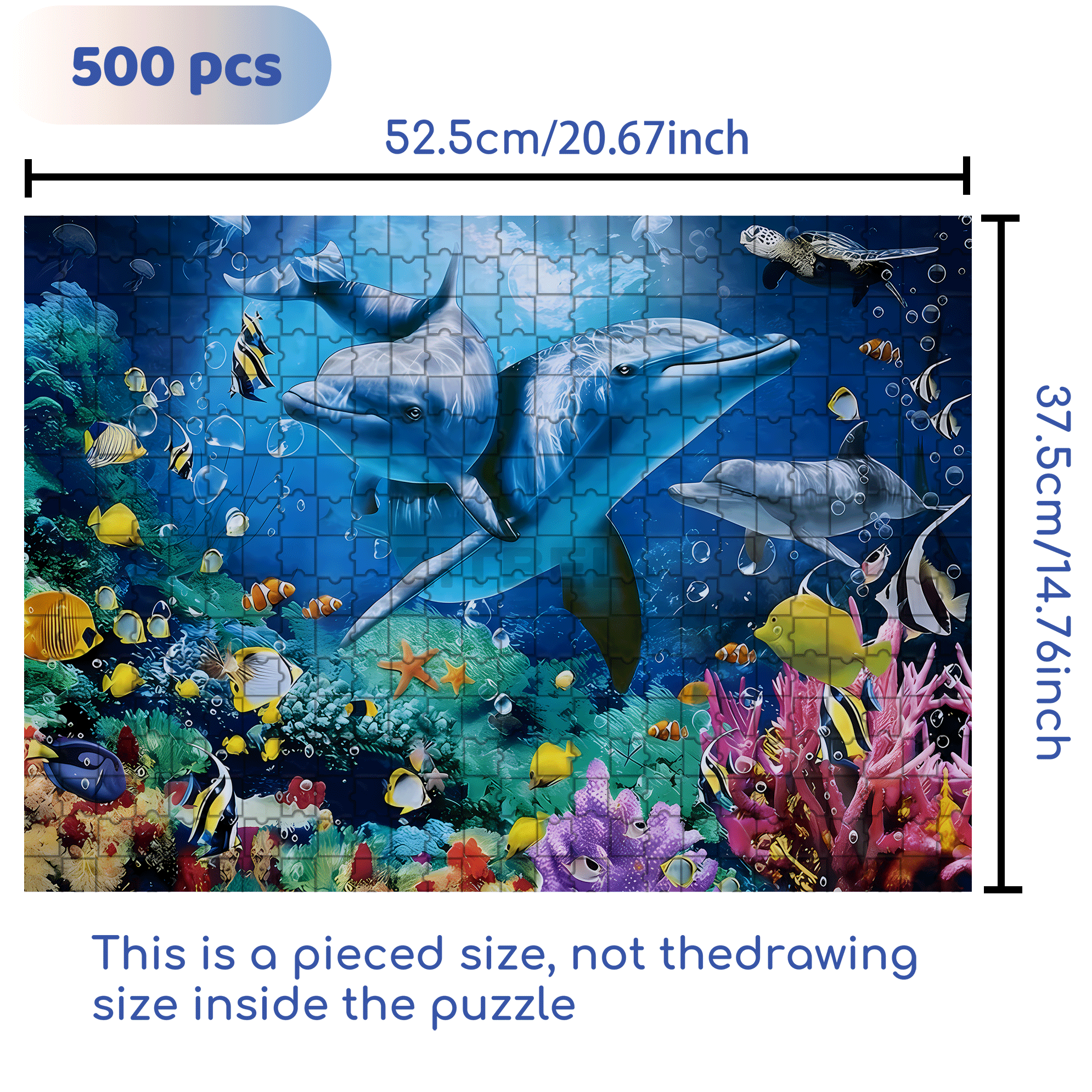 Cute Dolphin 500pcs/1000pcs Jigsaw Puzzle, Scratch-Resistant, Interactive Family Game & Brain-Boosting DIY Decor, Perfect for Halloween, Christmas & New Year Gifts, Family Puzzle Game