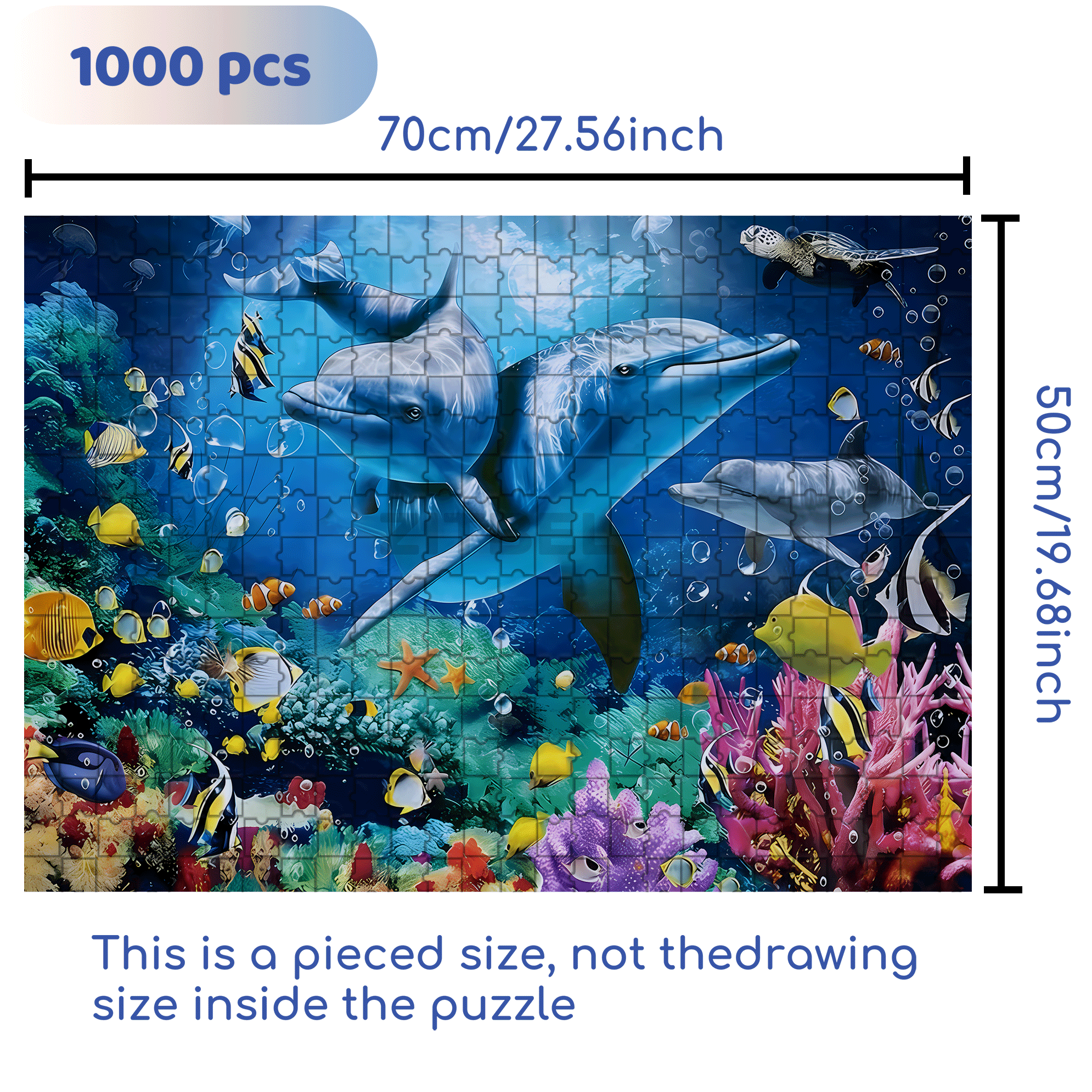 Cute Dolphin 500pcs/1000pcs Jigsaw Puzzle, Scratch-Resistant, Interactive Family Game & Brain-Boosting DIY Decor, Perfect for Halloween, Christmas & New Year Gifts, Family Puzzle Game