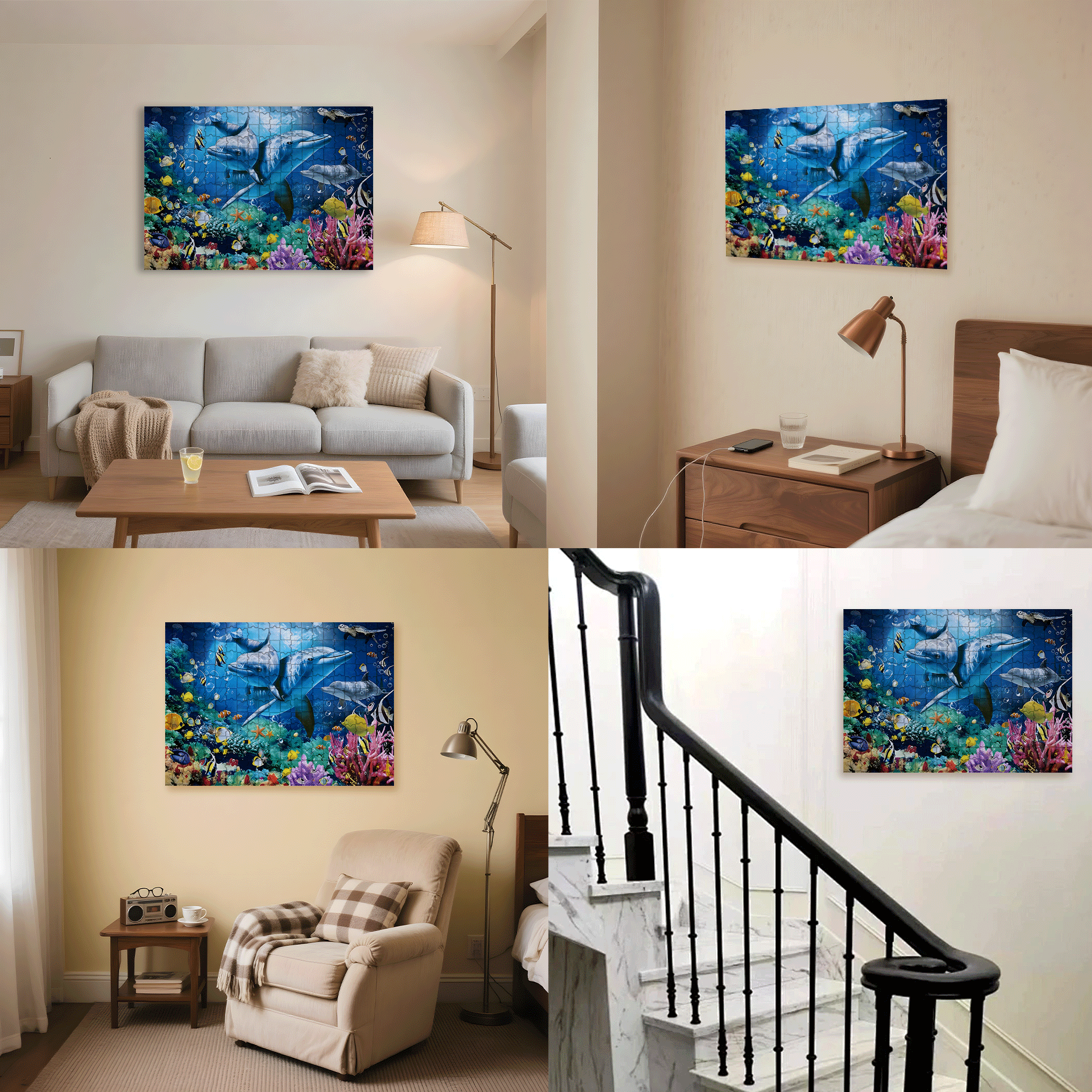 Cute Dolphin 500pcs/1000pcs Jigsaw Puzzle, Scratch-Resistant, Interactive Family Game & Brain-Boosting DIY Decor, Perfect for Halloween, Christmas & New Year Gifts, Family Puzzle Game