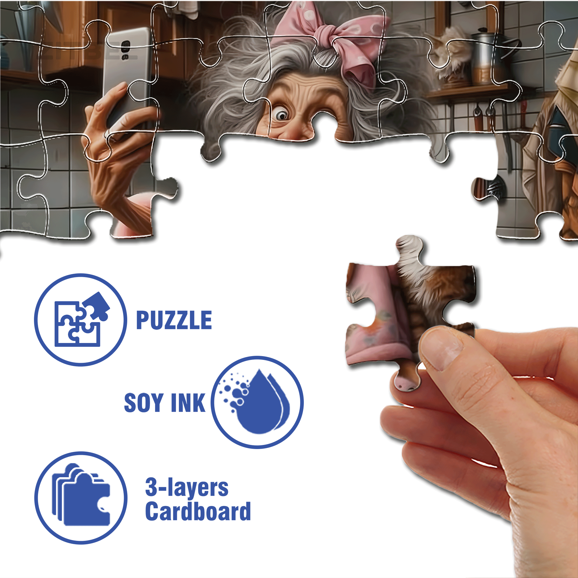 Cute Grandma and Cat 500pcs/1000pcs Jigsaw Puzzle, Scratch-Resistant, Interactive Family Game & Brain-Boosting DIY Decor, Perfect for Halloween, Christmas & New Year Gifts, Family Puzzle Game