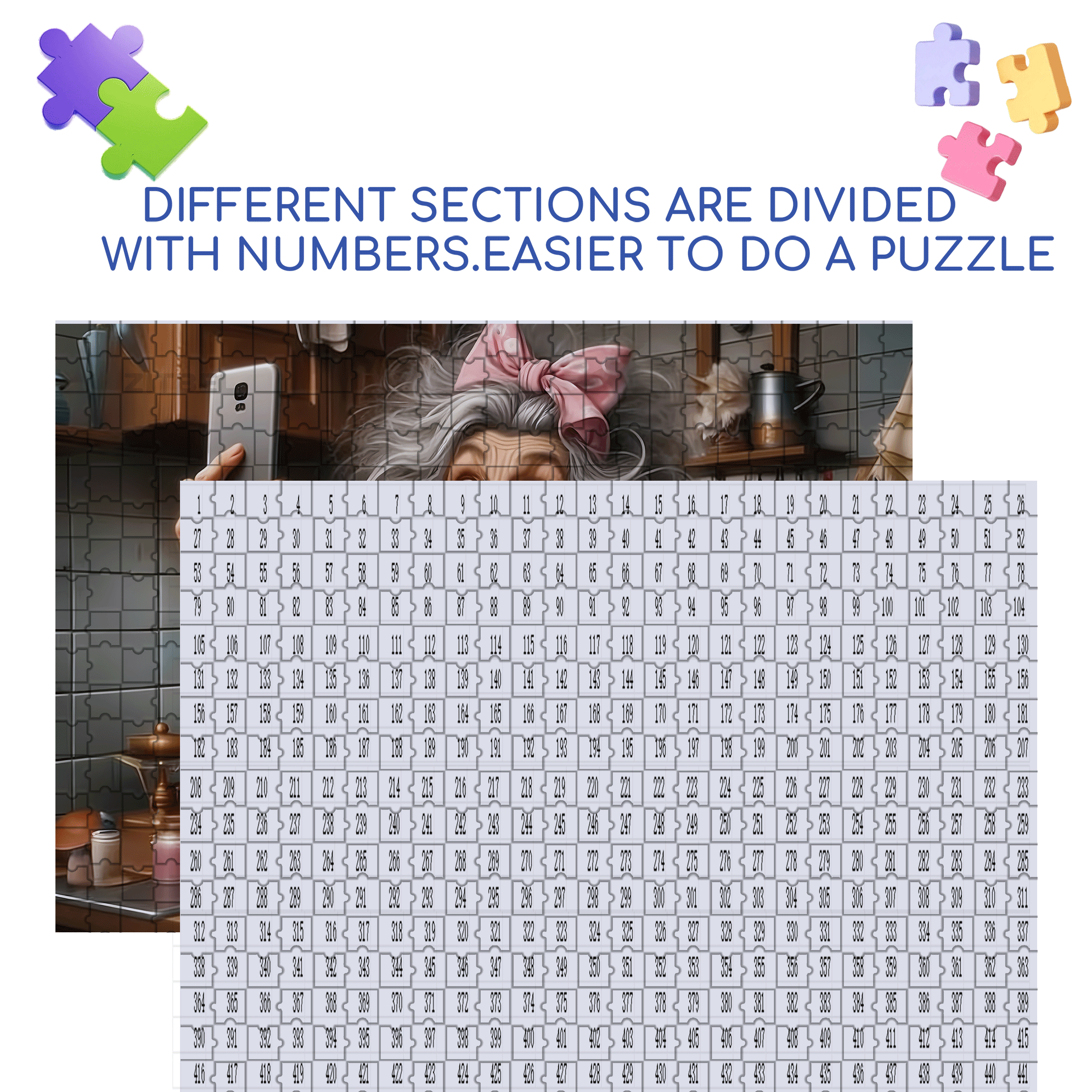 Cute Grandma and Cat 500pcs/1000pcs Jigsaw Puzzle, Scratch-Resistant, Interactive Family Game & Brain-Boosting DIY Decor, Perfect for Halloween, Christmas & New Year Gifts, Family Puzzle Game