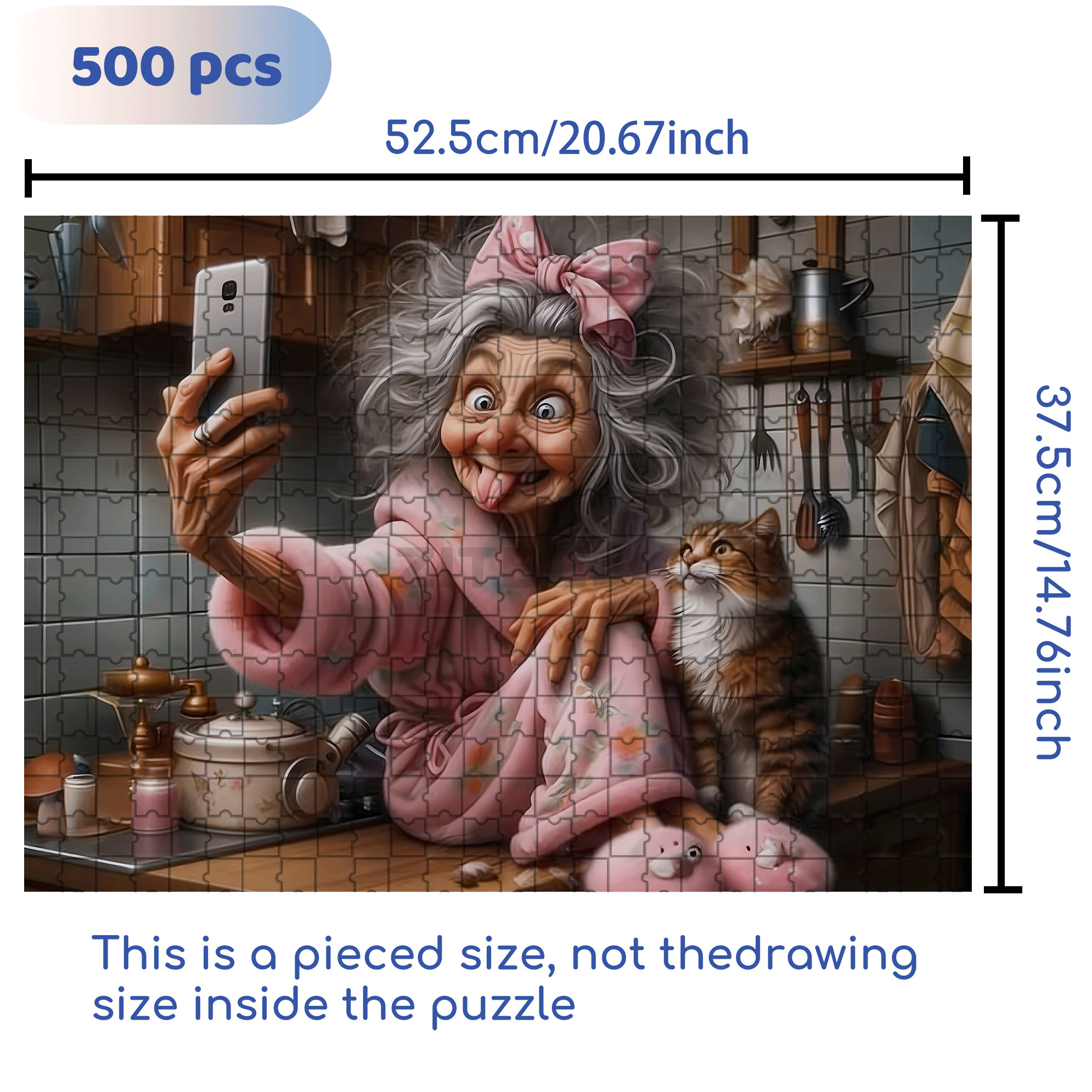 Cute Grandma and Cat 500pcs/1000pcs Jigsaw Puzzle, Scratch-Resistant, Interactive Family Game & Brain-Boosting DIY Decor, Perfect for Halloween, Christmas & New Year Gifts, Family Puzzle Game