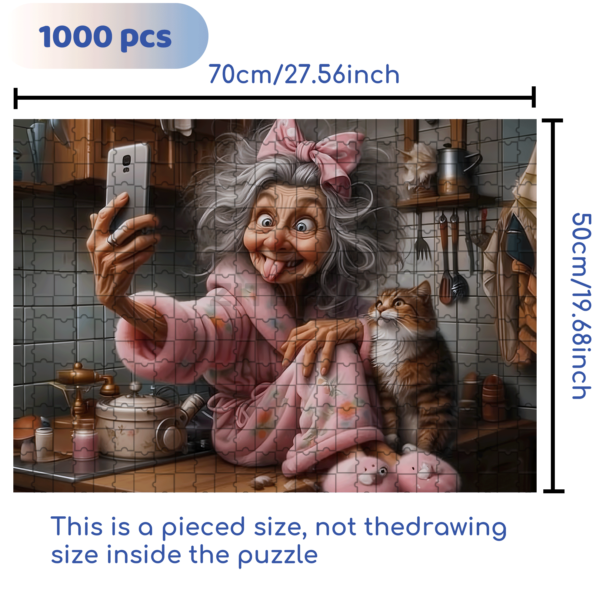 Cute Grandma and Cat 500pcs/1000pcs Jigsaw Puzzle, Scratch-Resistant, Interactive Family Game & Brain-Boosting DIY Decor, Perfect for Halloween, Christmas & New Year Gifts, Family Puzzle Game