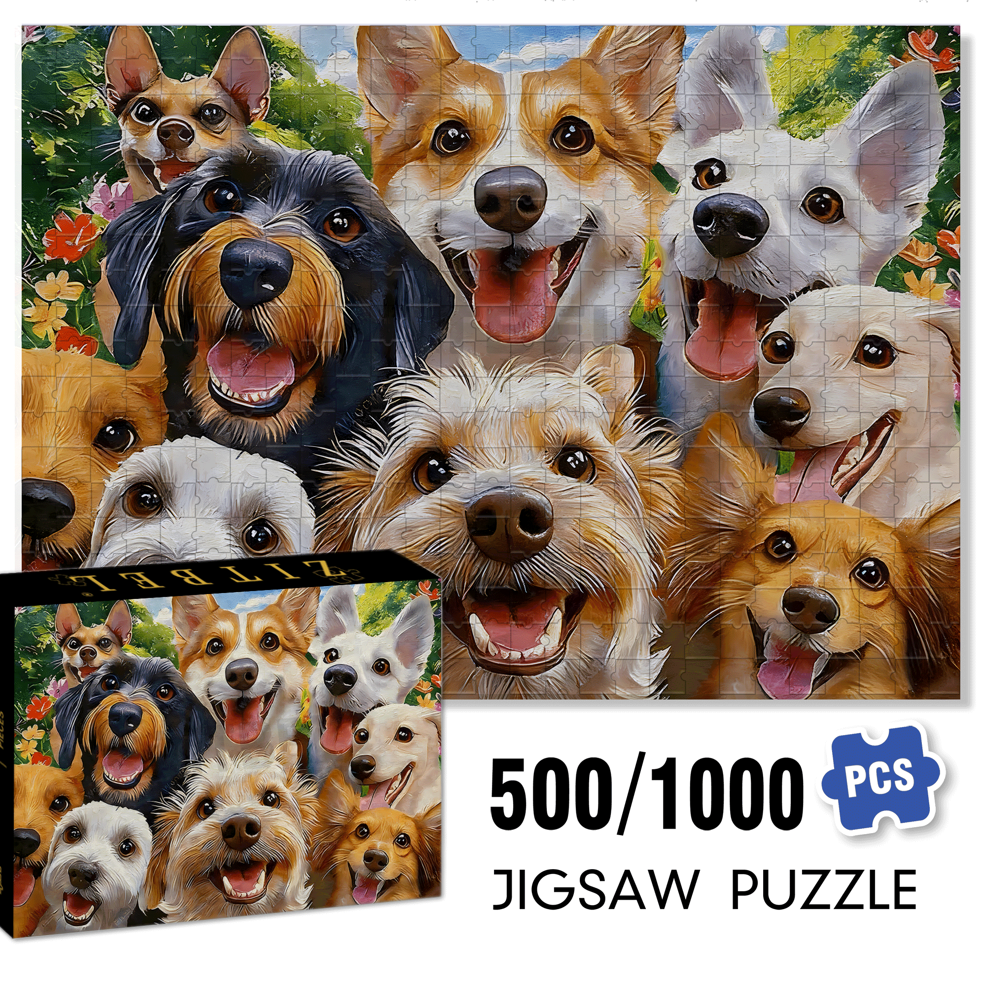 Dog League 500pcs/1000pcs Jigsaw Puzzle, Scratch-Resistant, Interactive Family Game & Brain-Boosting DIY Decor, Perfect for Halloween, Christmas & New Year Gifts, Family Puzzle Game