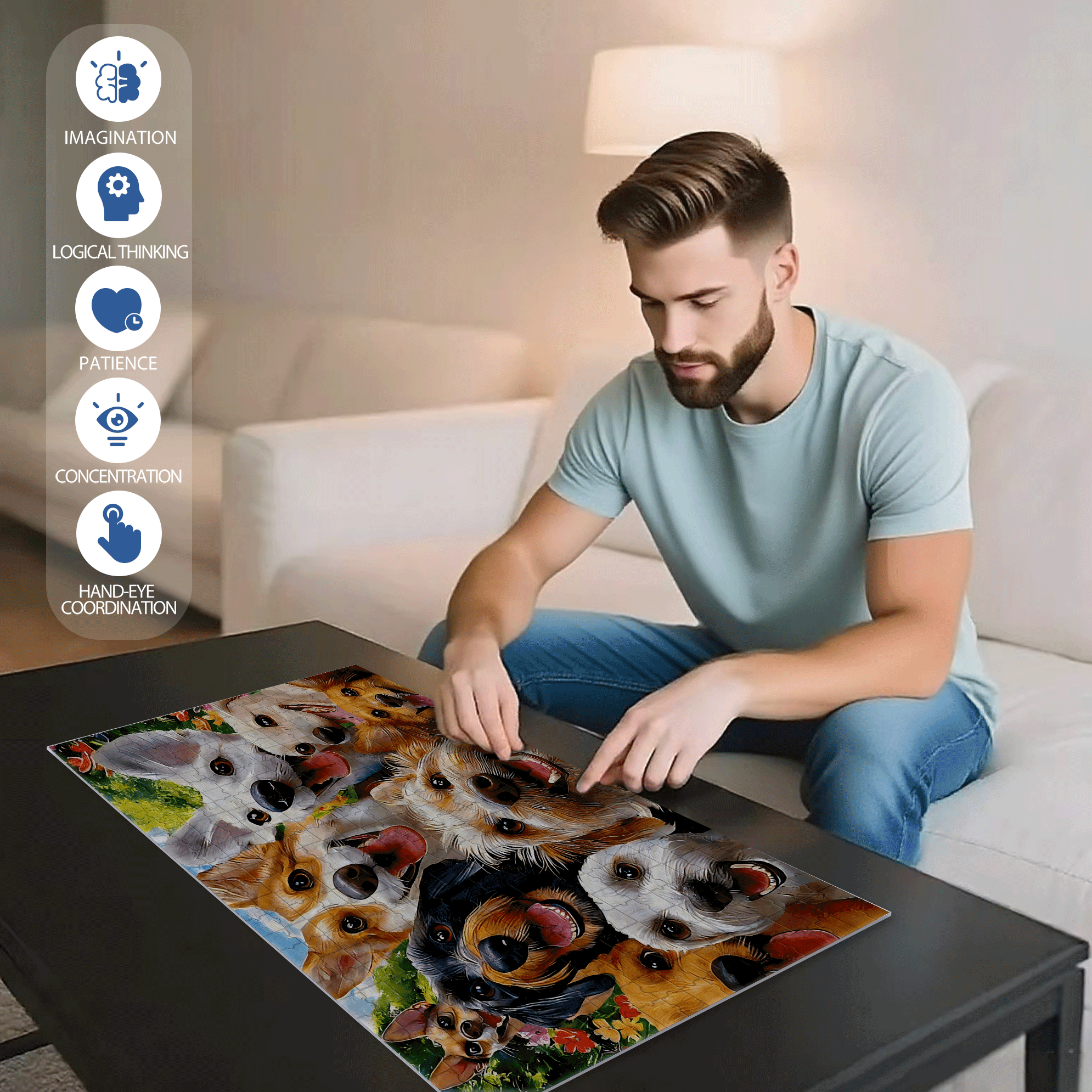 Dog League 500pcs/1000pcs Jigsaw Puzzle, Scratch-Resistant, Interactive Family Game & Brain-Boosting DIY Decor, Perfect for Halloween, Christmas & New Year Gifts, Family Puzzle Game