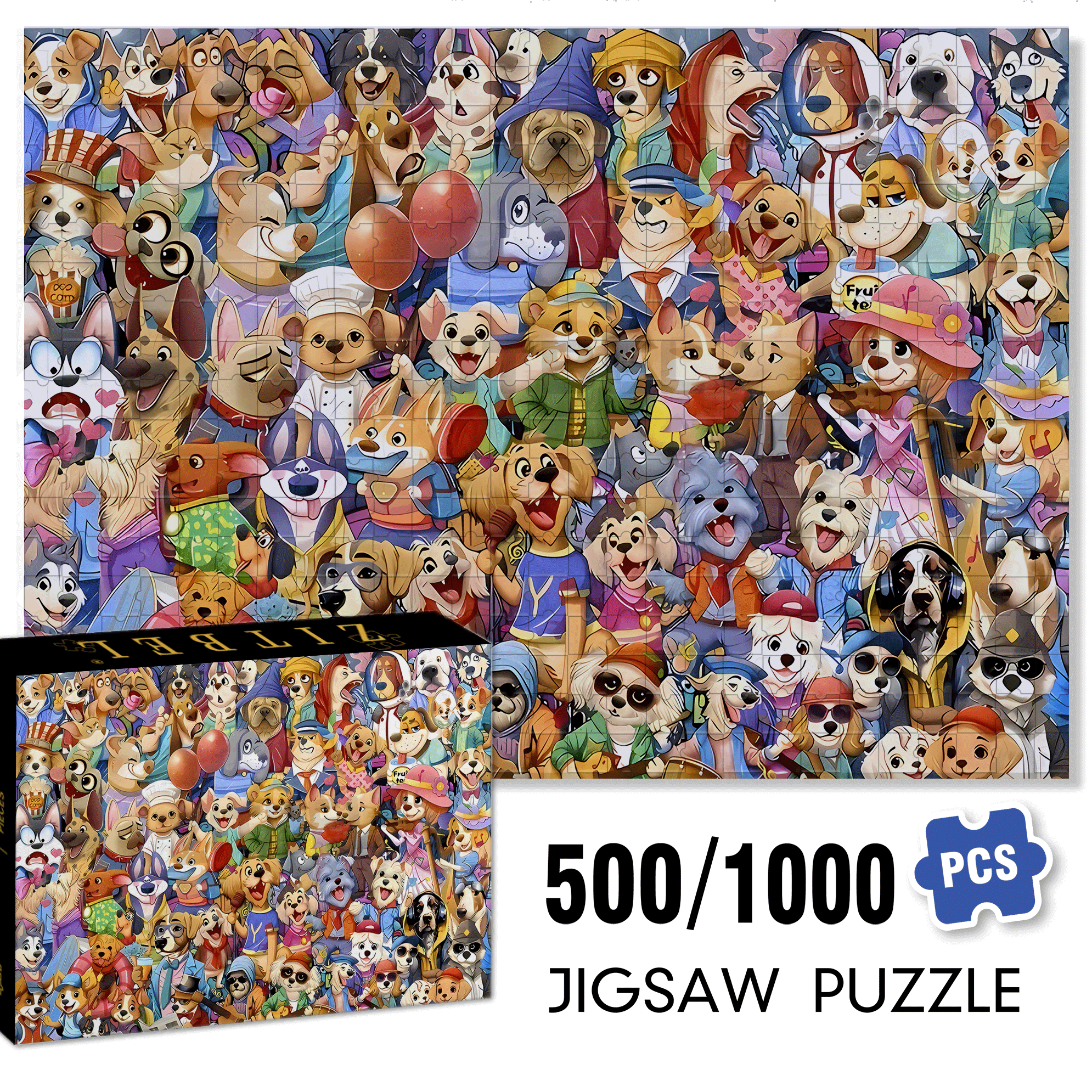 Dogs Gone Wild 500pcs/1000pcs Jigsaw Puzzle, Scratch-Resistant, Interactive Family Game & Brain-Boosting DIY Decor, Perfect for Halloween, Christmas & New Year Gifts, Family Puzzle Game
