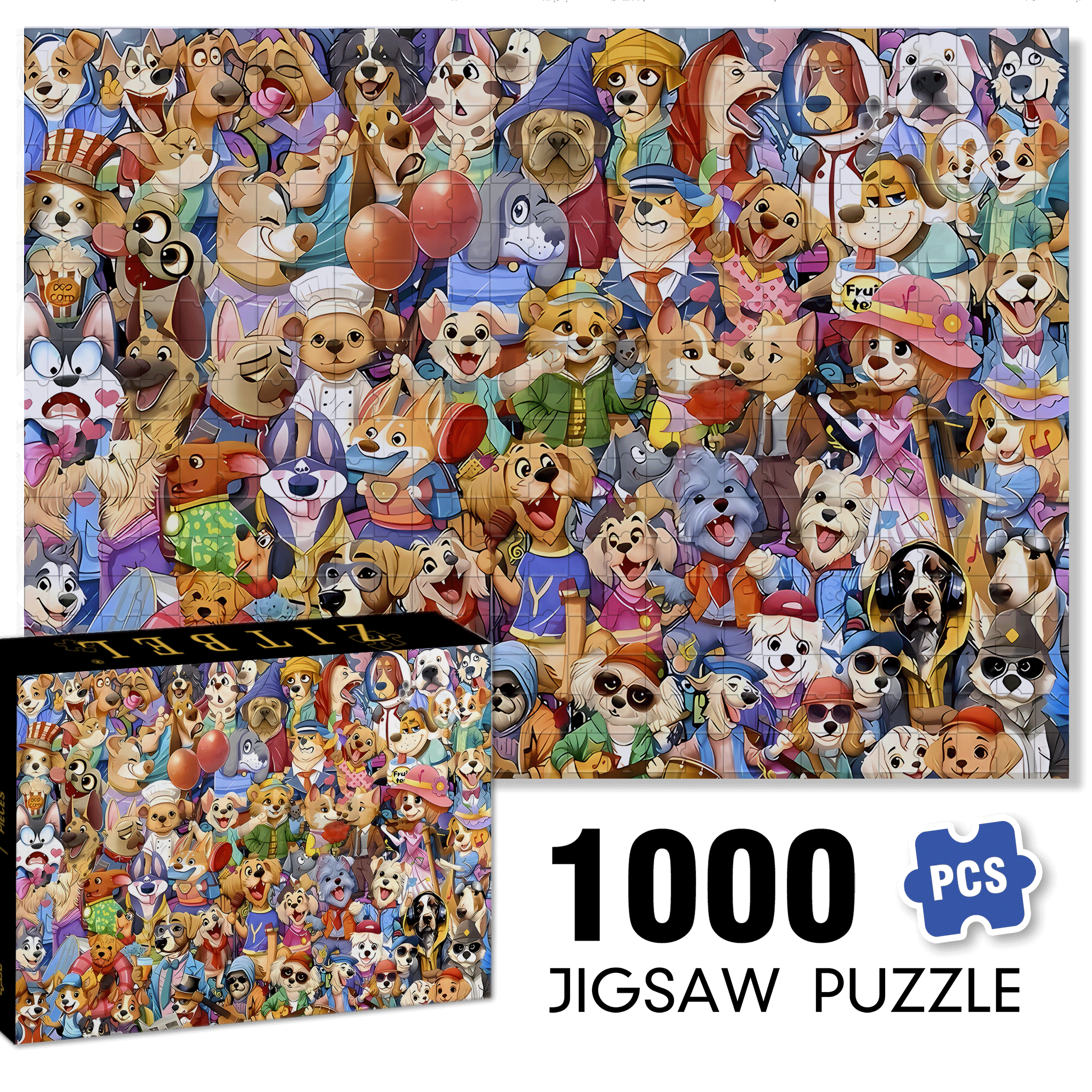 Dogs Gone Wild 500pcs/1000pcs Jigsaw Puzzle, Scratch-Resistant, Interactive Family Game & Brain-Boosting DIY Decor, Perfect for Halloween, Christmas & New Year Gifts, Family Puzzle Game