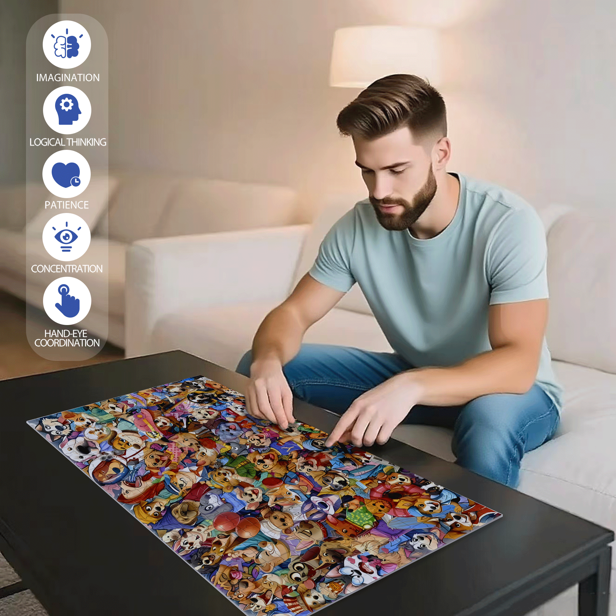 Dogs Gone Wild 500pcs/1000pcs Jigsaw Puzzle, Scratch-Resistant, Interactive Family Game & Brain-Boosting DIY Decor, Perfect for Halloween, Christmas & New Year Gifts, Family Puzzle Game