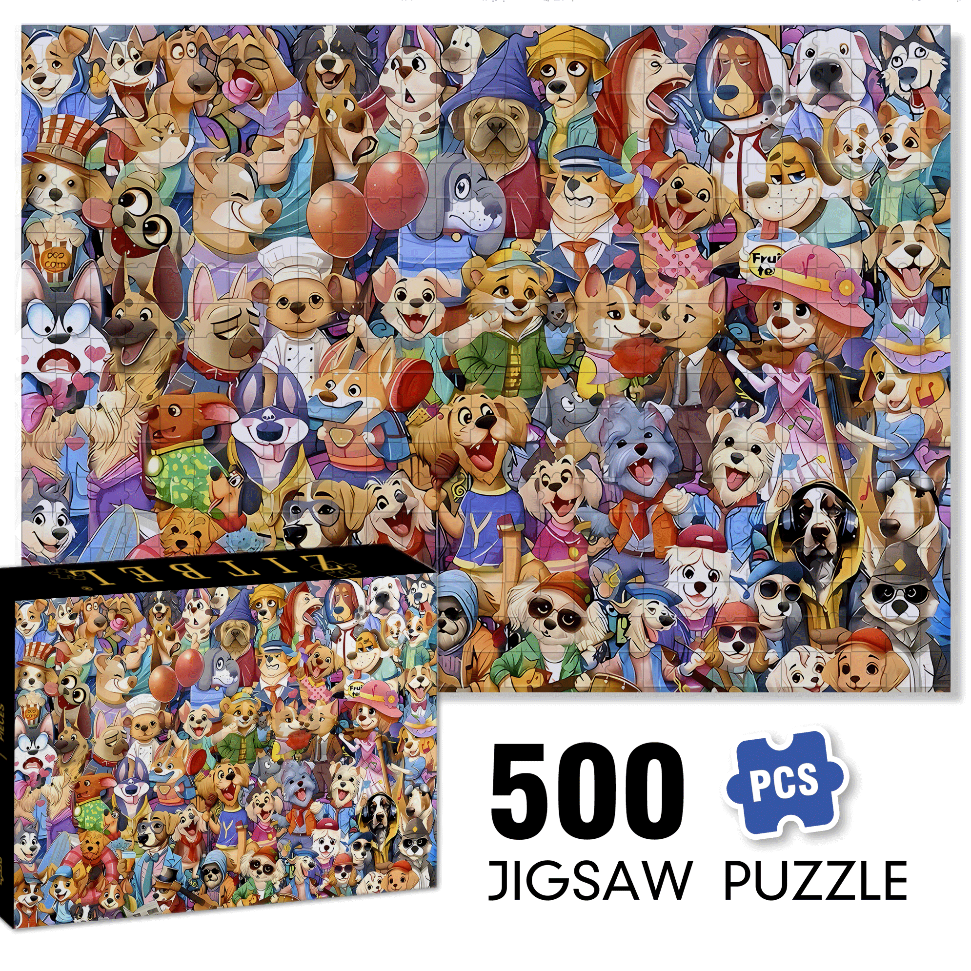 Dogs Gone Wild 500pcs/1000pcs Jigsaw Puzzle, Scratch-Resistant, Interactive Family Game & Brain-Boosting DIY Decor, Perfect for Halloween, Christmas & New Year Gifts, Family Puzzle Game