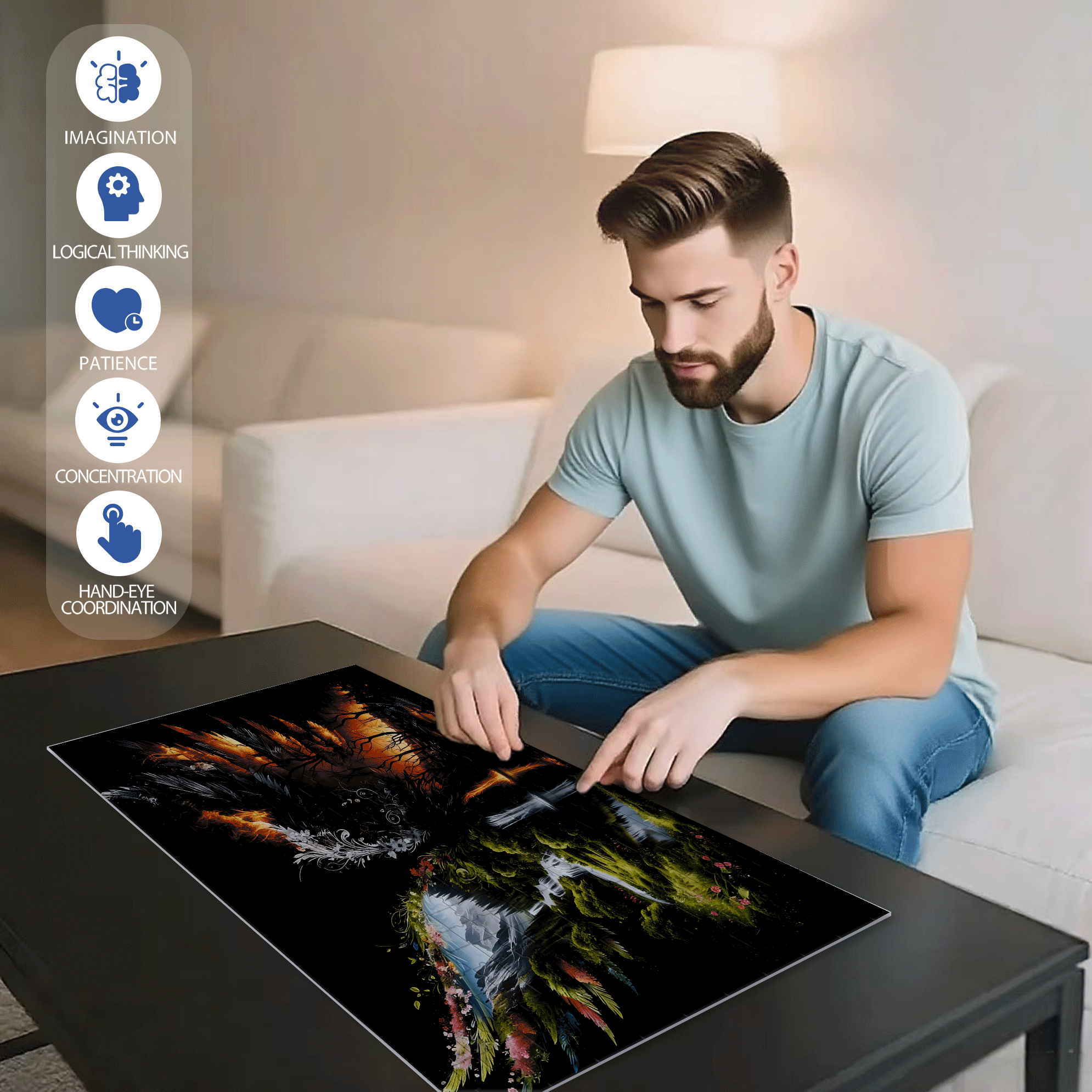 Dreamlike Secret Realm 500pcs/1000pcs Jigsaw Puzzle, Scratch-Resistant, Interactive Family Game & Brain-Boosting DIY Decor, Perfect for Halloween, Christmas & New Year Gifts, Family Puzzle Game
