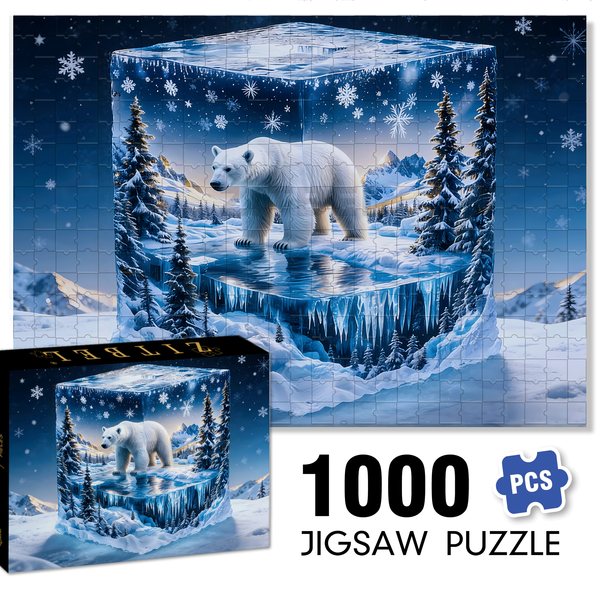 Encased Polar Bear 500pcs/1000pcs Jigsaw Puzzle, Scratch-Resistant, Interactive Family Game & Brain-Boosting DIY Decor, Perfect for Halloween, Christmas & New Year Gifts, Family Puzzle Game