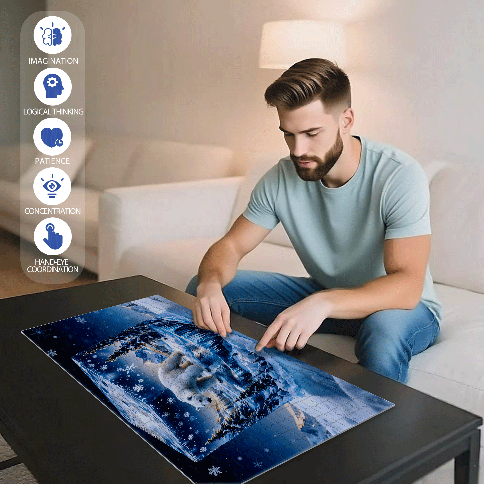 Encased Polar Bear 500pcs/1000pcs Jigsaw Puzzle, Scratch-Resistant, Interactive Family Game & Brain-Boosting DIY Decor, Perfect for Halloween, Christmas & New Year Gifts, Family Puzzle Game