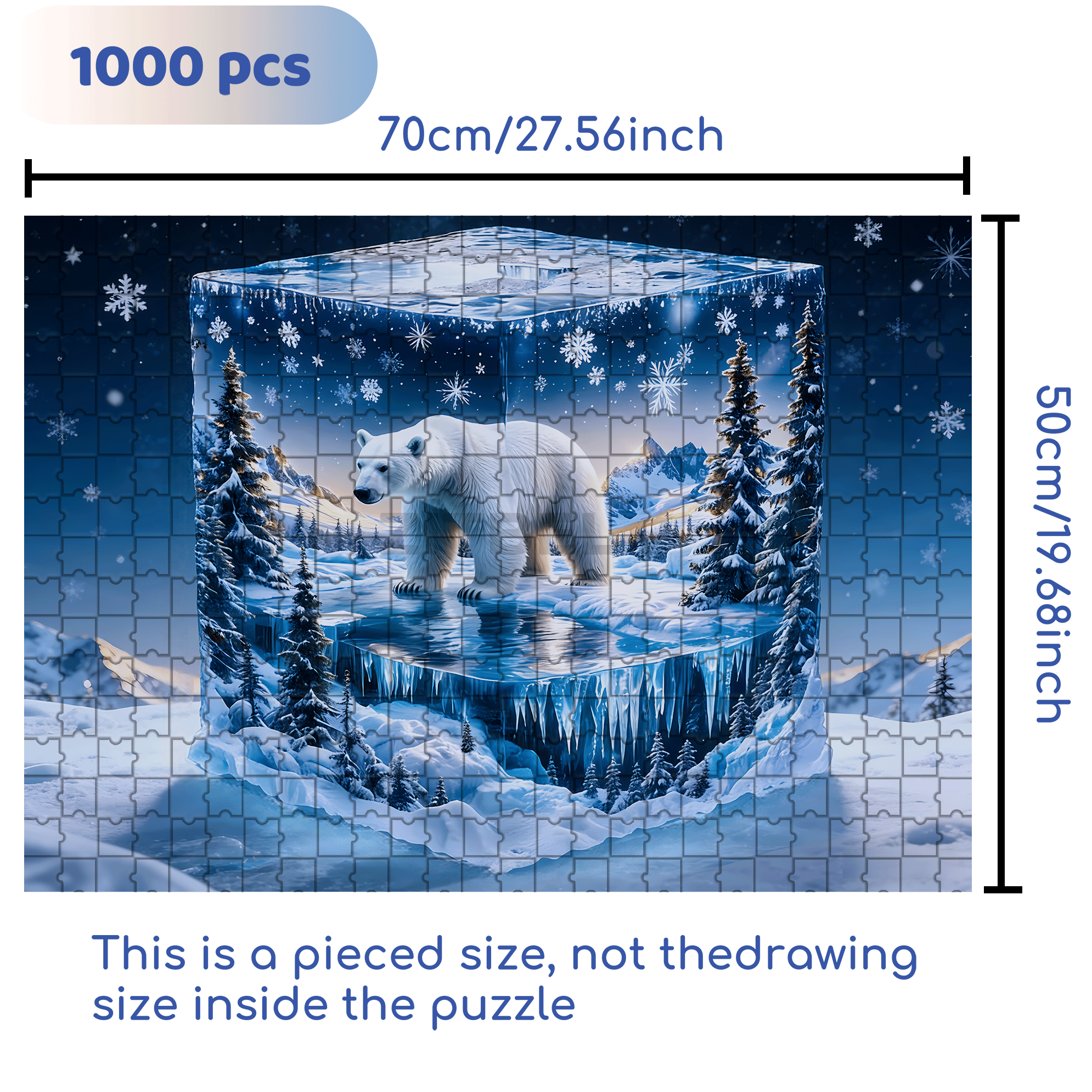 Encased Polar Bear 500pcs/1000pcs Jigsaw Puzzle, Scratch-Resistant, Interactive Family Game & Brain-Boosting DIY Decor, Perfect for Halloween, Christmas & New Year Gifts, Family Puzzle Game