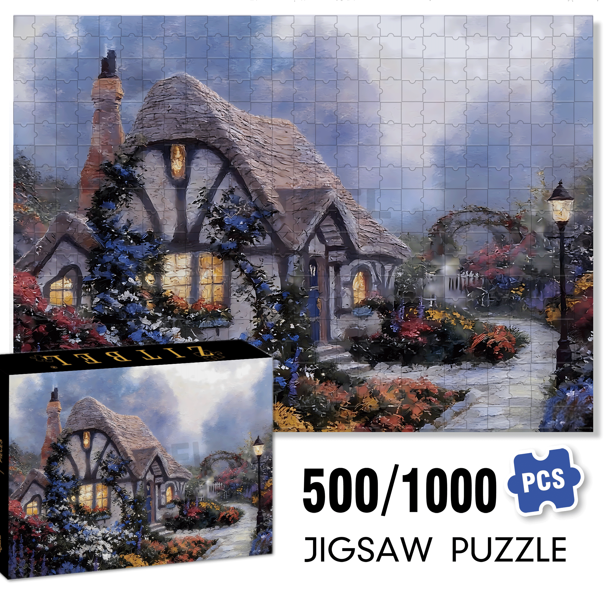 Featuring A Cozy Cabin 500pcs/1000pcs Jigsaw Puzzle, Scratch-Resistant, Interactive Family Game & Brain-Boosting DIY Decor, Perfect for Halloween, Christmas & New Year Gifts, Family Puzzle Game