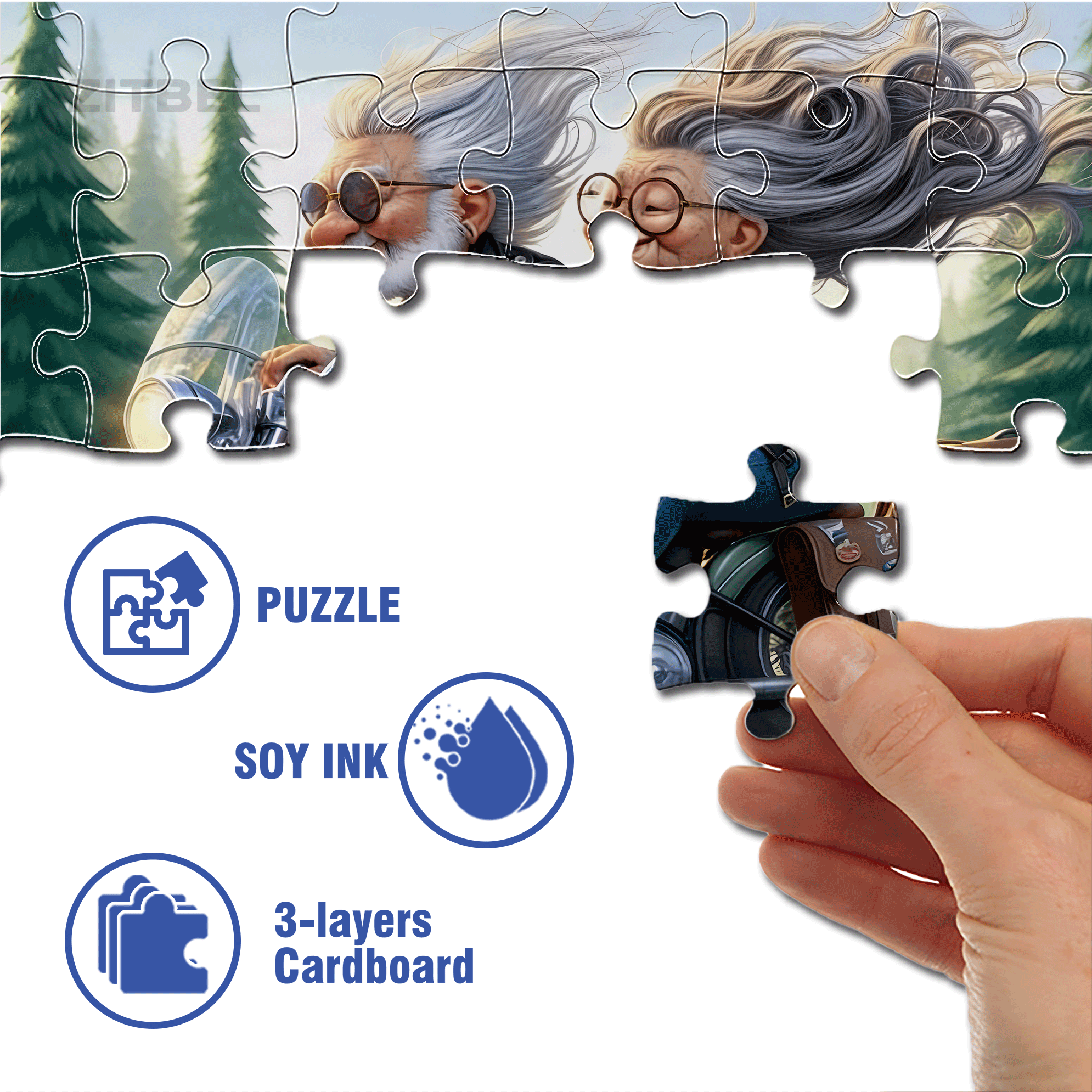 Grandpa and Grandma Riding Motorcycles 500pcs/1000pcs Jigsaw Puzzle, Scratch-Resistant, Interactive Family Game & Brain-Boosting DIY Decor, Perfect for Halloween, Christmas & New Year Gifts, Family Puzzle Game