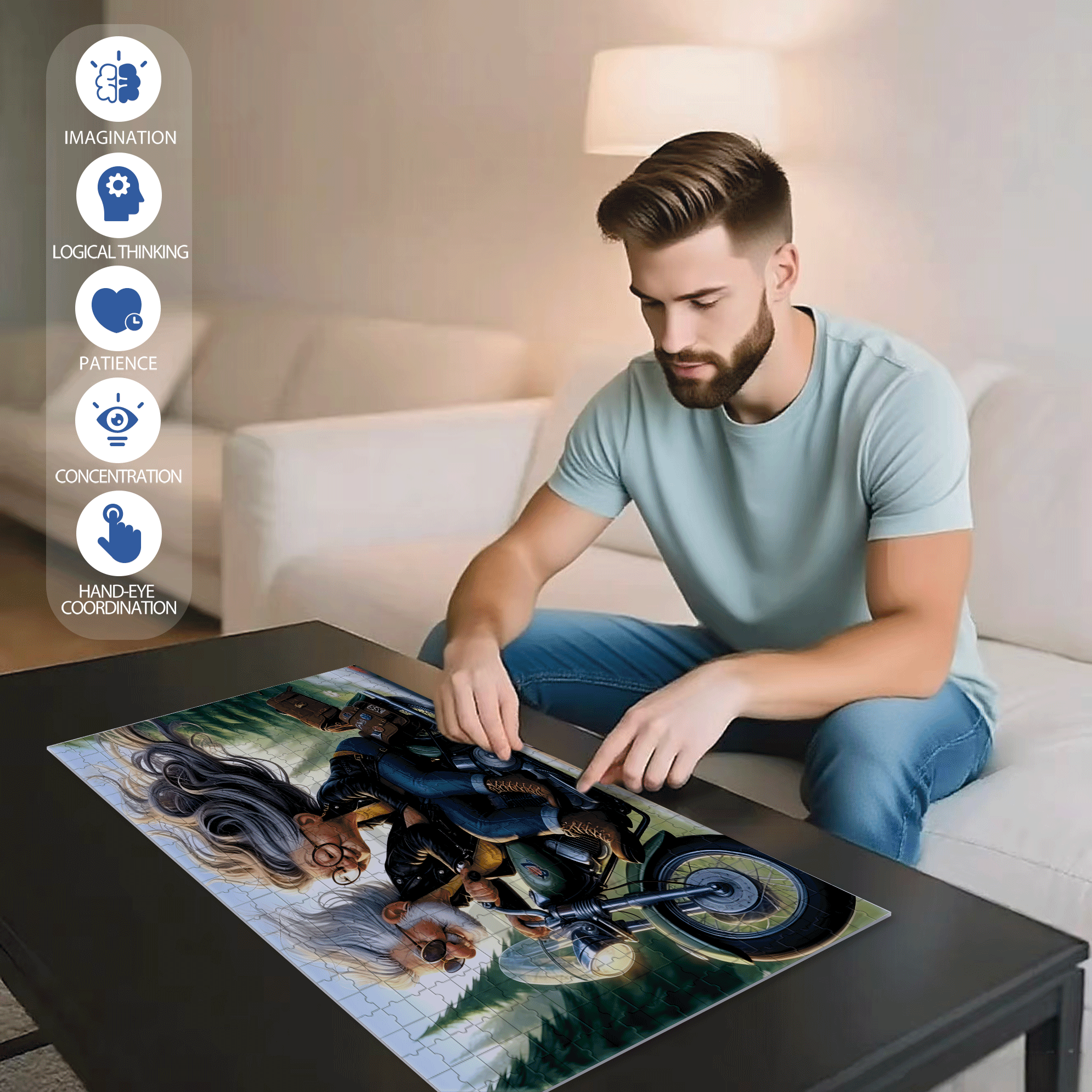 Grandpa and Grandma Riding Motorcycles 500pcs/1000pcs Jigsaw Puzzle, Scratch-Resistant, Interactive Family Game & Brain-Boosting DIY Decor, Perfect for Halloween, Christmas & New Year Gifts, Family Puzzle Game