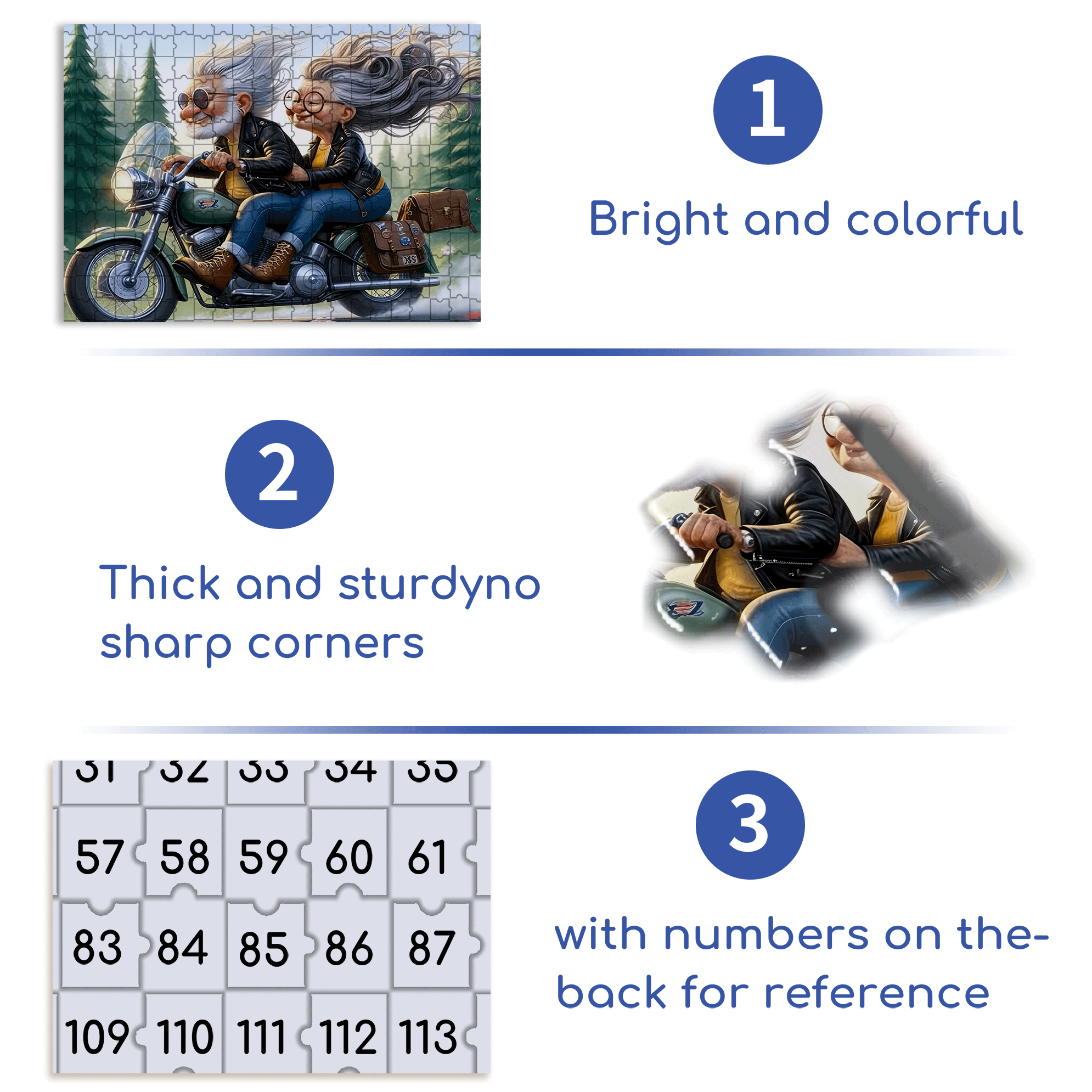 Grandpa and Grandma Riding Motorcycles 500pcs/1000pcs Jigsaw Puzzle, Scratch-Resistant, Interactive Family Game & Brain-Boosting DIY Decor, Perfect for Halloween, Christmas & New Year Gifts, Family Puzzle Game
