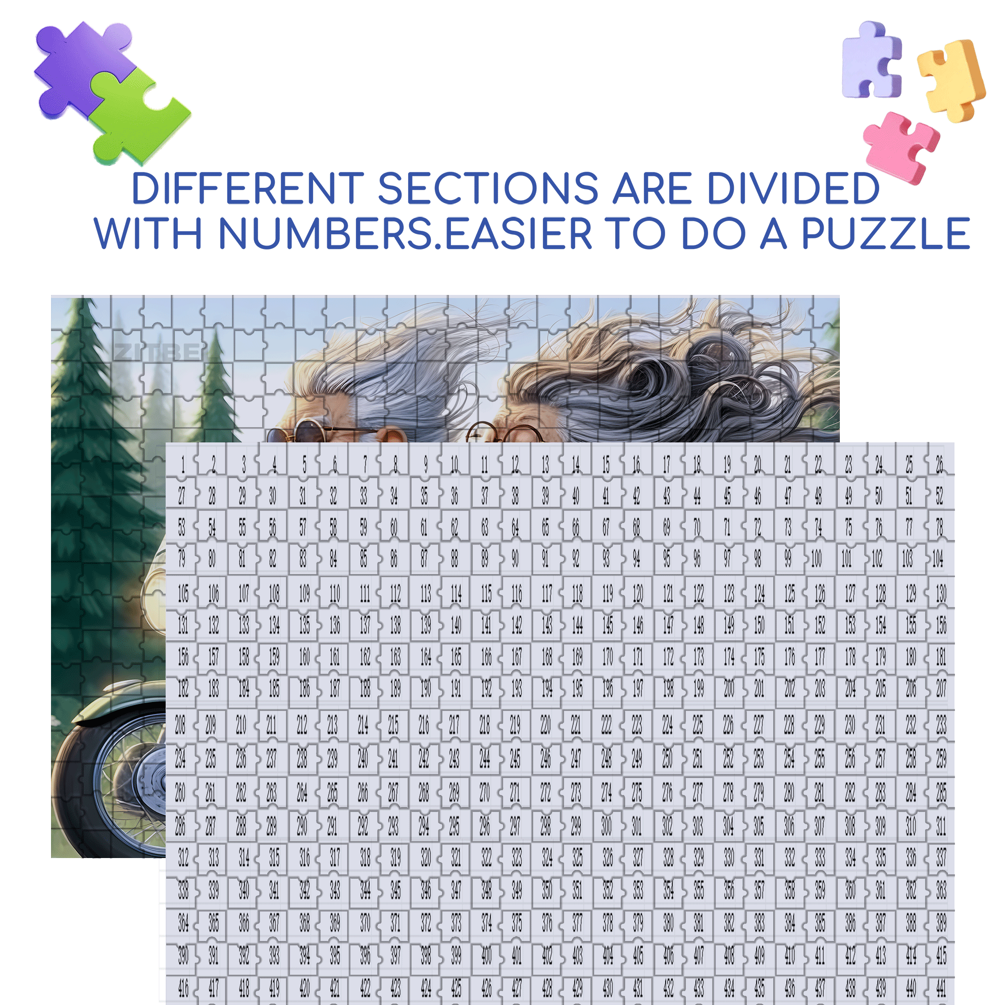 Grandpa and Grandma Riding Motorcycles 500pcs/1000pcs Jigsaw Puzzle, Scratch-Resistant, Interactive Family Game & Brain-Boosting DIY Decor, Perfect for Halloween, Christmas & New Year Gifts, Family Puzzle Game