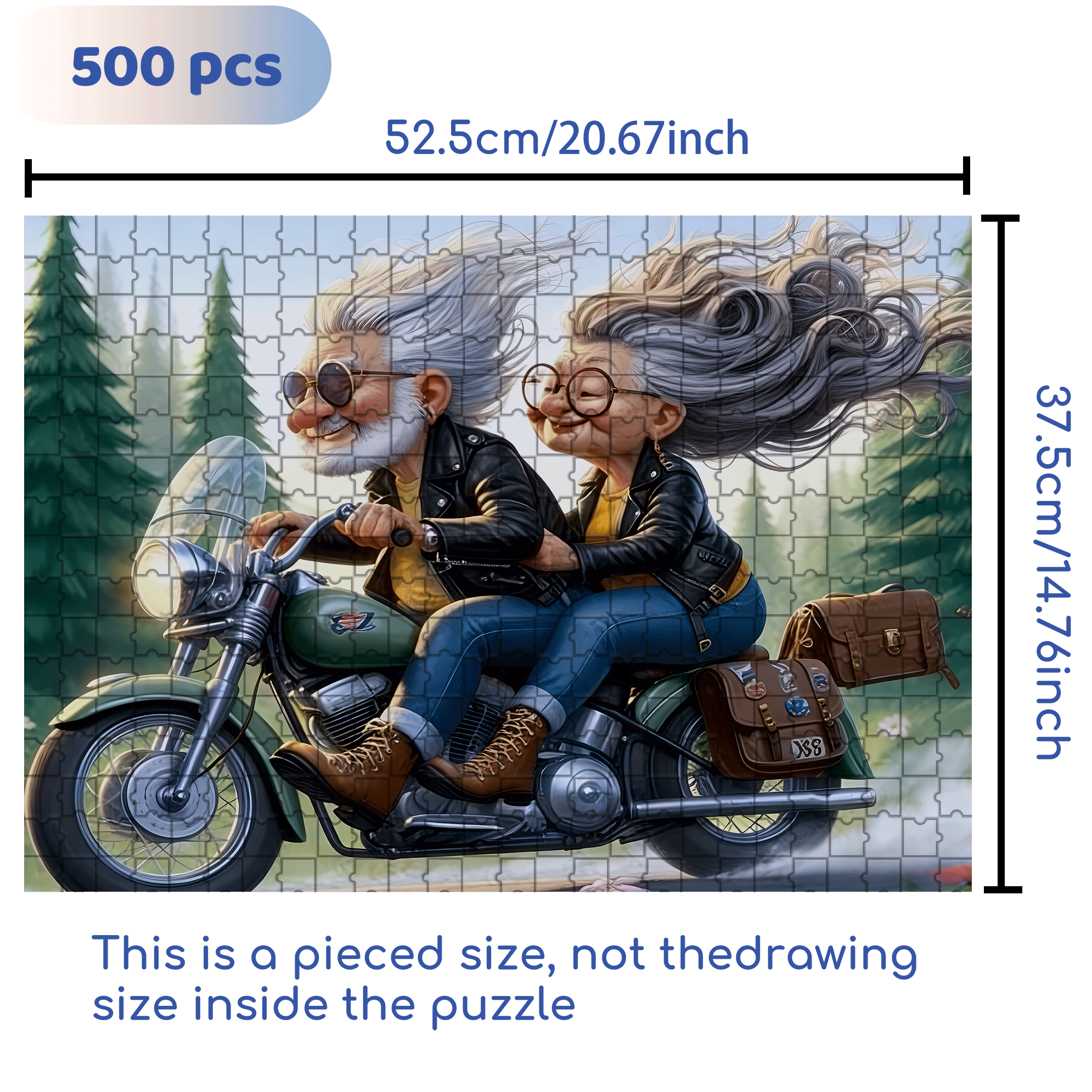 Grandpa and Grandma Riding Motorcycles 500pcs/1000pcs Jigsaw Puzzle, Scratch-Resistant, Interactive Family Game & Brain-Boosting DIY Decor, Perfect for Halloween, Christmas & New Year Gifts, Family Puzzle Game