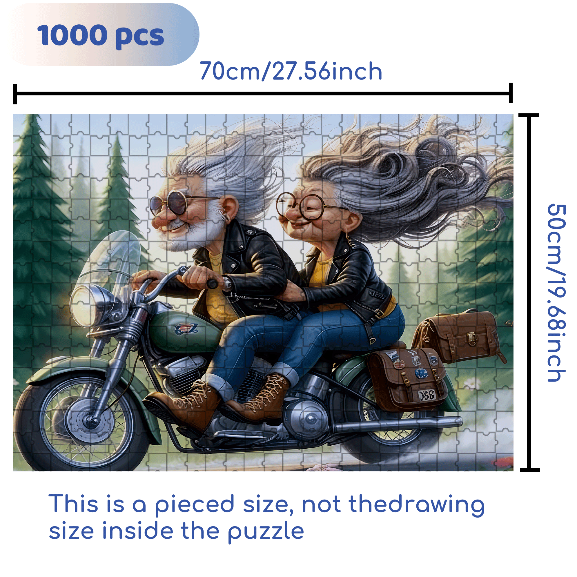 Grandpa and Grandma Riding Motorcycles 500pcs/1000pcs Jigsaw Puzzle, Scratch-Resistant, Interactive Family Game & Brain-Boosting DIY Decor, Perfect for Halloween, Christmas & New Year Gifts, Family Puzzle Game