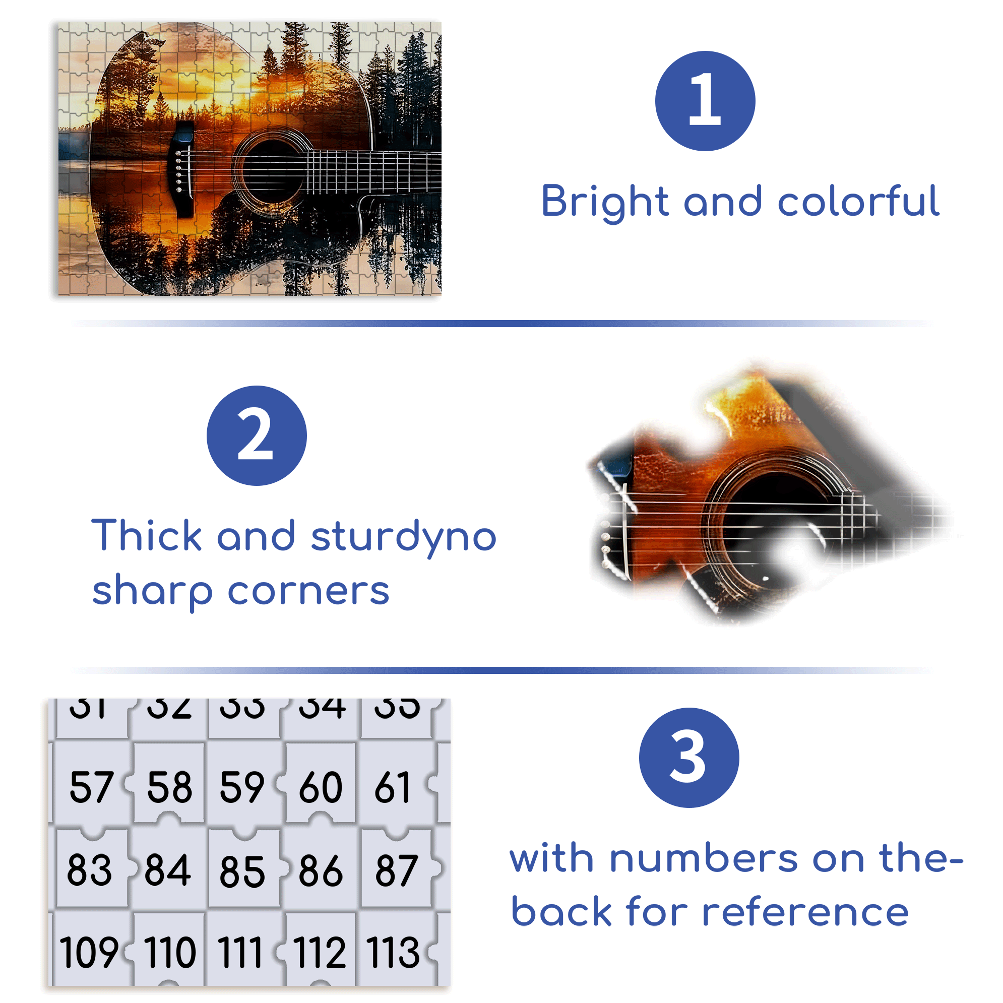 Guitar & Forest Sunset Reflection 500pcs/1000pcs Jigsaw Puzzle, Scratch-Resistant, Interactive Family Game & Brain-Boosting DIY Decor, Perfect for Halloween, Christmas & New Year Gifts, Family Puzzle Game