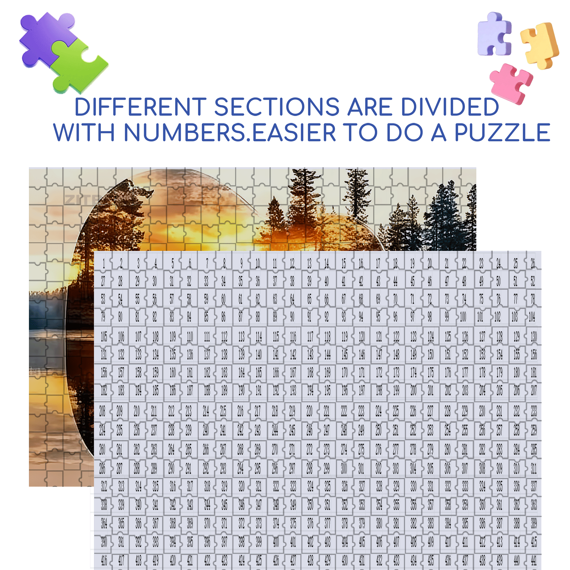 Guitar & Forest Sunset Reflection 500pcs/1000pcs Jigsaw Puzzle, Scratch-Resistant, Interactive Family Game & Brain-Boosting DIY Decor, Perfect for Halloween, Christmas & New Year Gifts, Family Puzzle Game