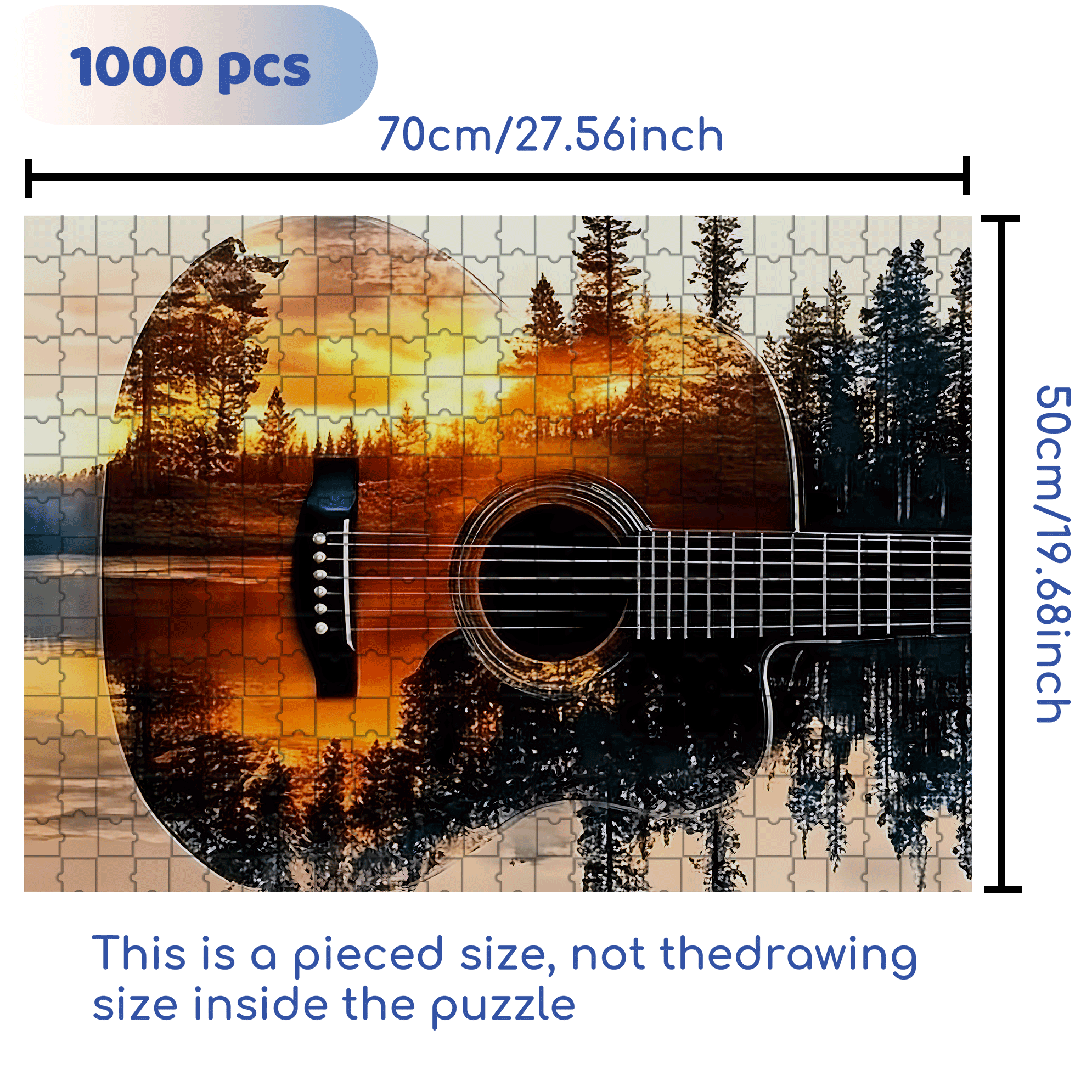 Guitar & Forest Sunset Reflection 500pcs/1000pcs Jigsaw Puzzle, Scratch-Resistant, Interactive Family Game & Brain-Boosting DIY Decor, Perfect for Halloween, Christmas & New Year Gifts, Family Puzzle Game