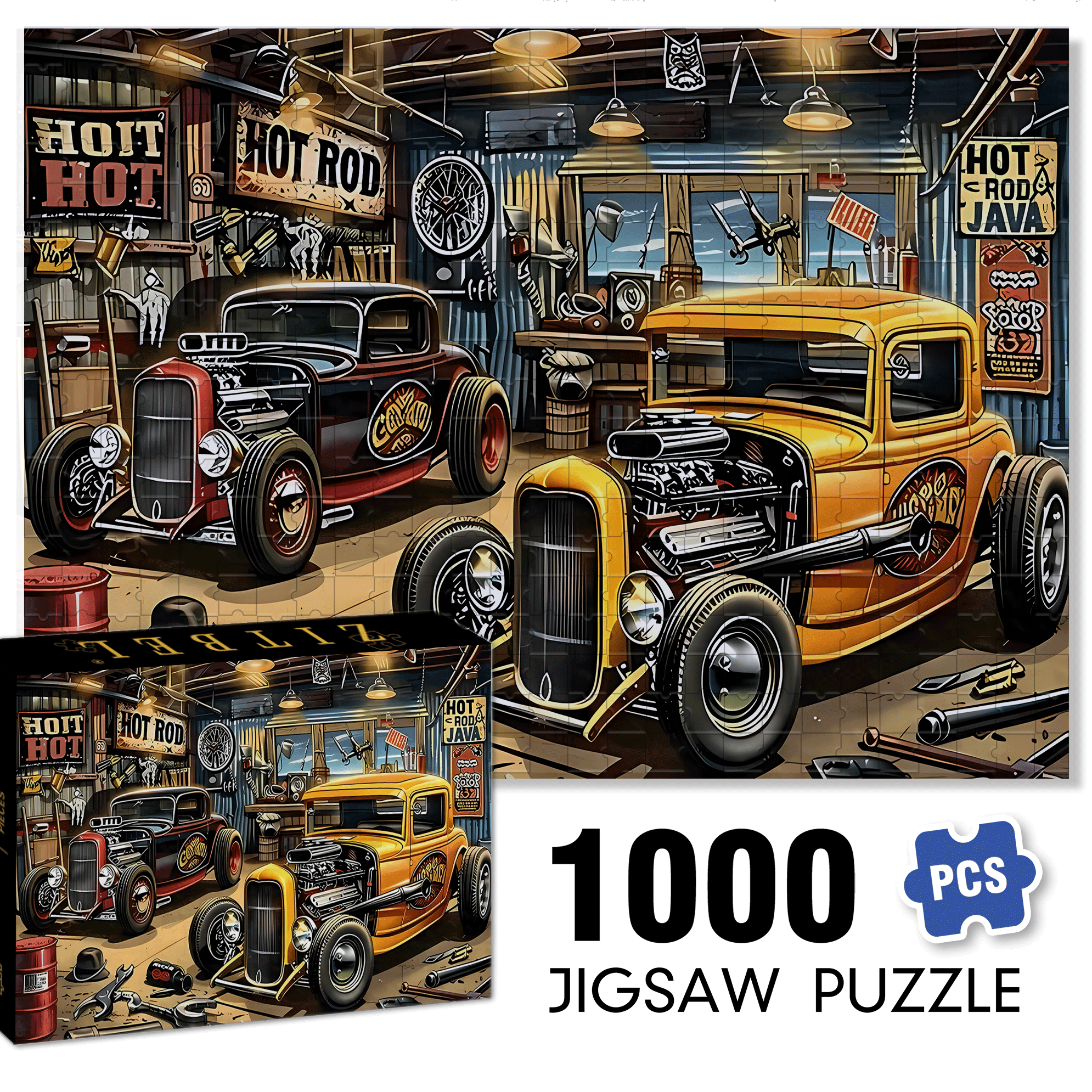Hot Rod 500pcs/1000pcs Jigsaw Puzzle, Scratch-Resistant, Interactive Family Game & Brain-Boosting DIY Decor, Perfect for Halloween, Christmas & New Year Gifts, Family Puzzle Game