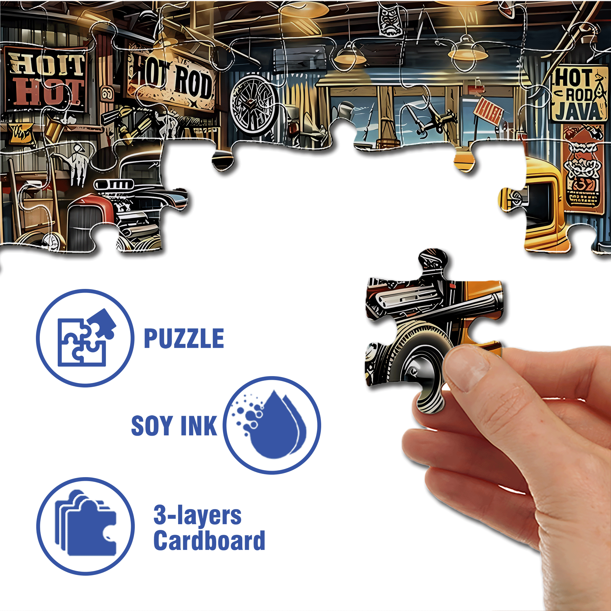Hot Rod 500pcs/1000pcs Jigsaw Puzzle, Scratch-Resistant, Interactive Family Game & Brain-Boosting DIY Decor, Perfect for Halloween, Christmas & New Year Gifts, Family Puzzle Game