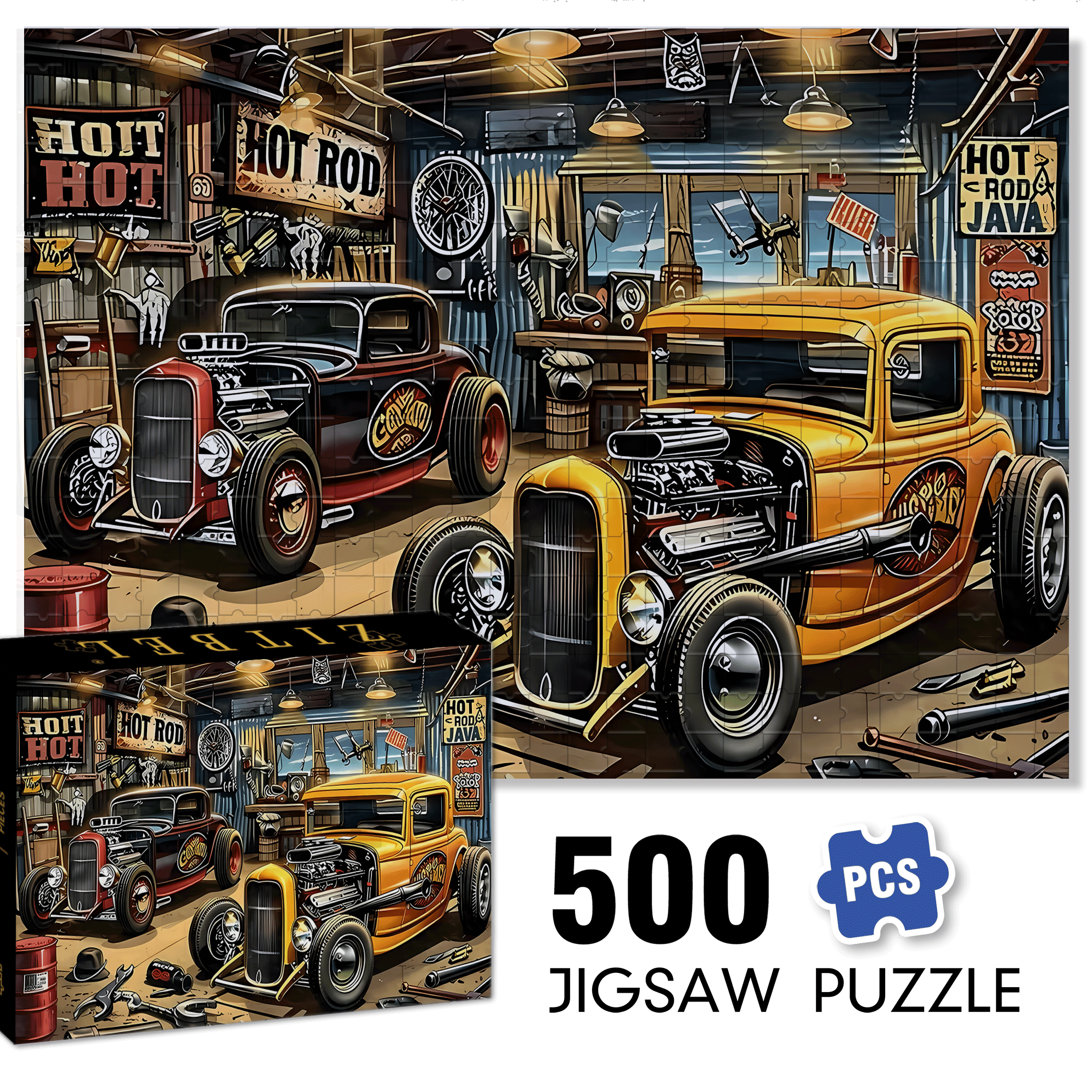 Hot Rod 500pcs/1000pcs Jigsaw Puzzle, Scratch-Resistant, Interactive Family Game & Brain-Boosting DIY Decor, Perfect for Halloween, Christmas & New Year Gifts, Family Puzzle Game