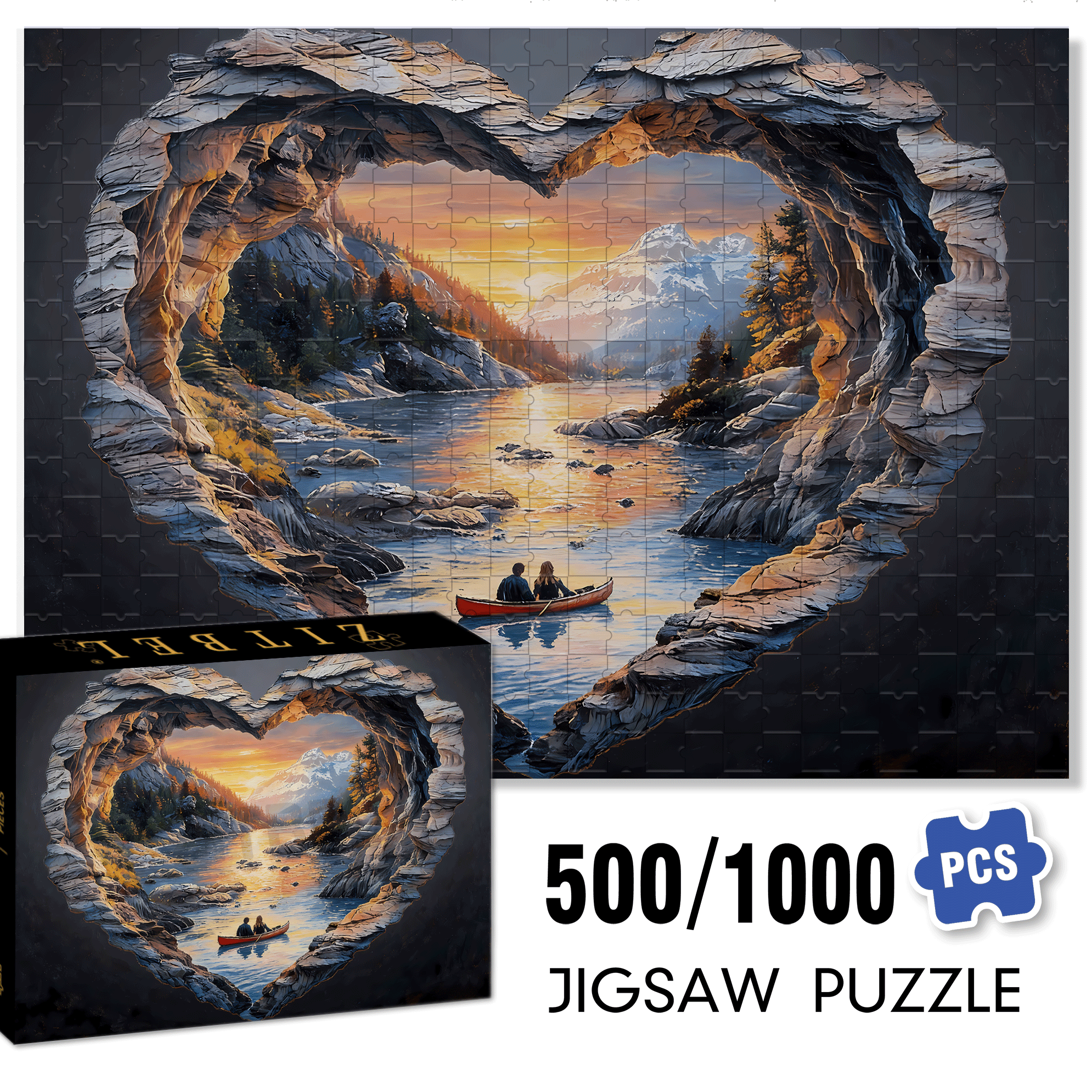 Lake Louise Heart-Shaped 500pcs/1000pcs Jigsaw Puzzle, Scratch-Resistant, Interactive Family Game & Brain-Boosting DIY Decor, Perfect for Halloween, Christmas & New Year Gifts, Family Puzzle Game
