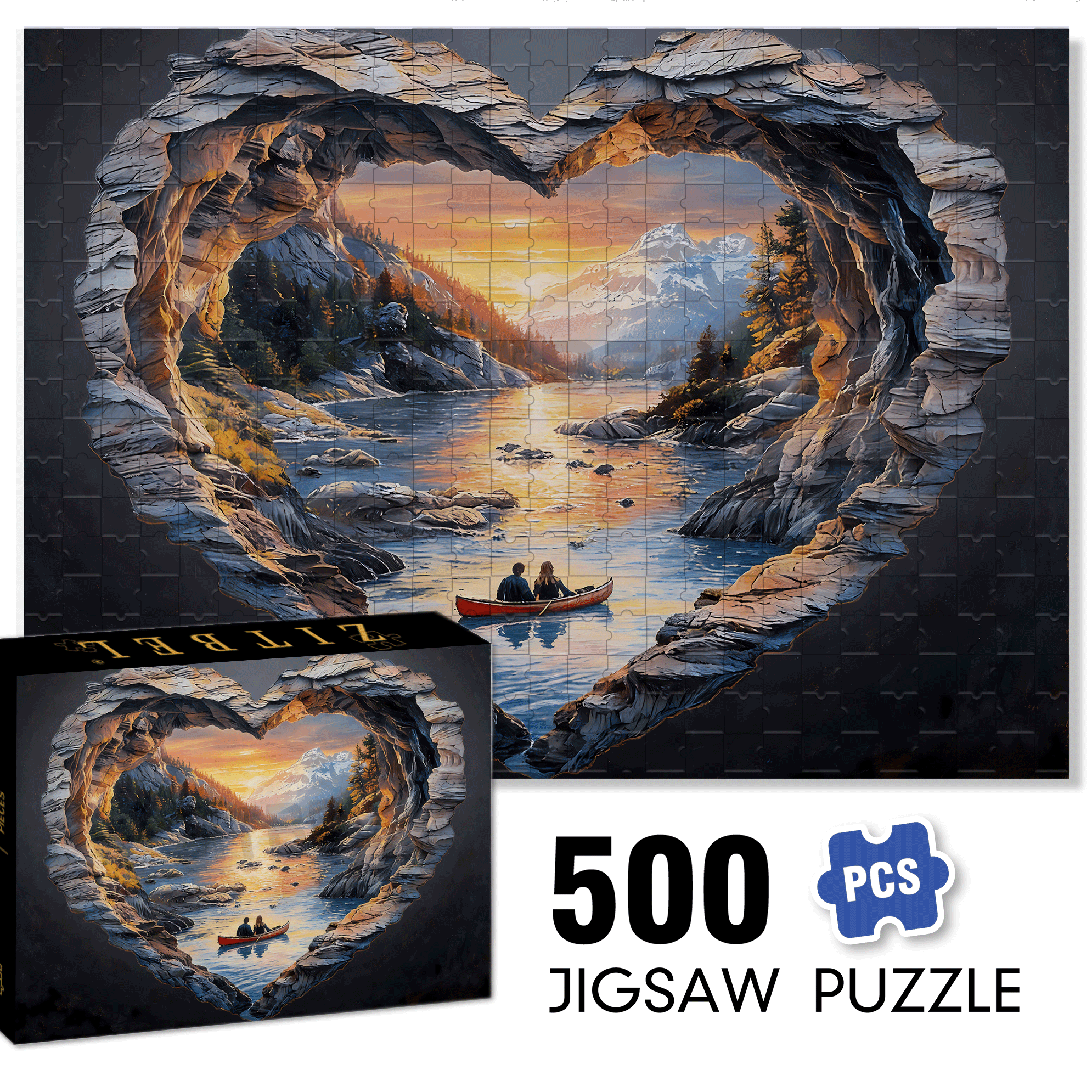 Lake Louise Heart-Shaped 500pcs/1000pcs Jigsaw Puzzle, Scratch-Resistant, Interactive Family Game & Brain-Boosting DIY Decor, Perfect for Halloween, Christmas & New Year Gifts, Family Puzzle Game