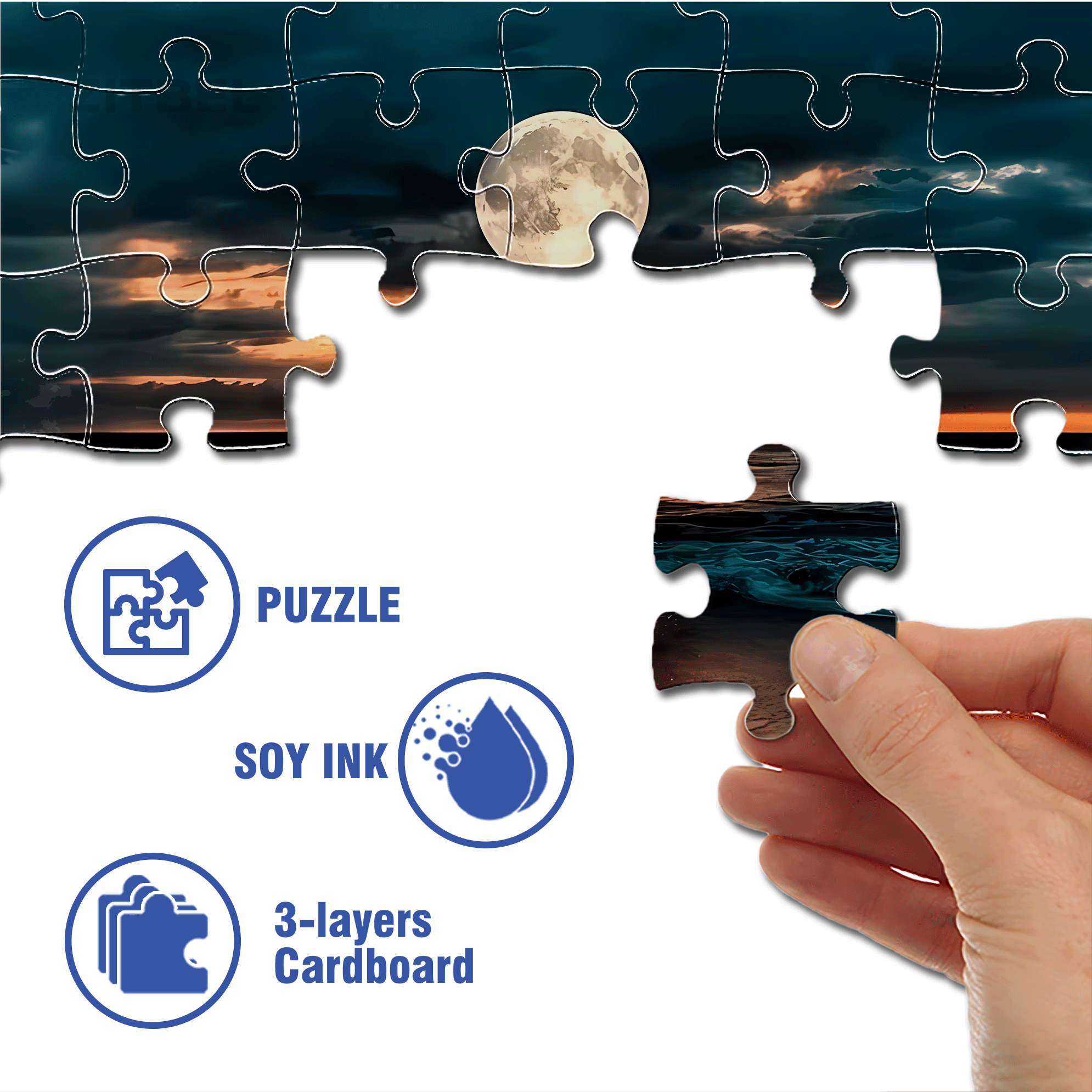 Moonlight Beach Sunset Golden Brown Horizon 500pcs/1000pcs Jigsaw Puzzle, Scratch-Resistant, Interactive Family Game & Brain-Boosting DIY Decor, Perfect for Halloween, Christmas & New Year Gifts, Family Puzzle Game