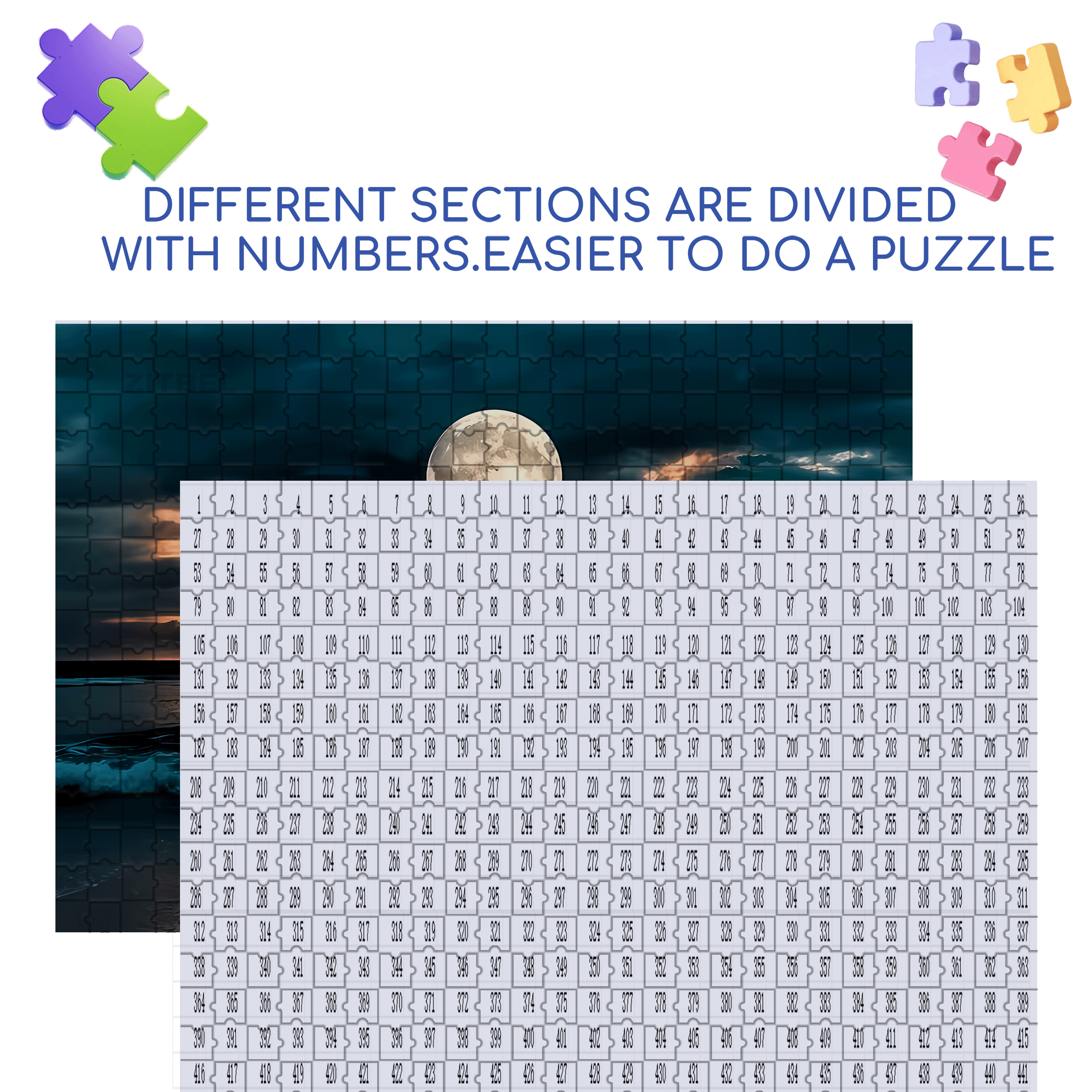 Moonlight Beach Sunset Golden Brown Horizon 500pcs/1000pcs Jigsaw Puzzle, Scratch-Resistant, Interactive Family Game & Brain-Boosting DIY Decor, Perfect for Halloween, Christmas & New Year Gifts, Family Puzzle Game