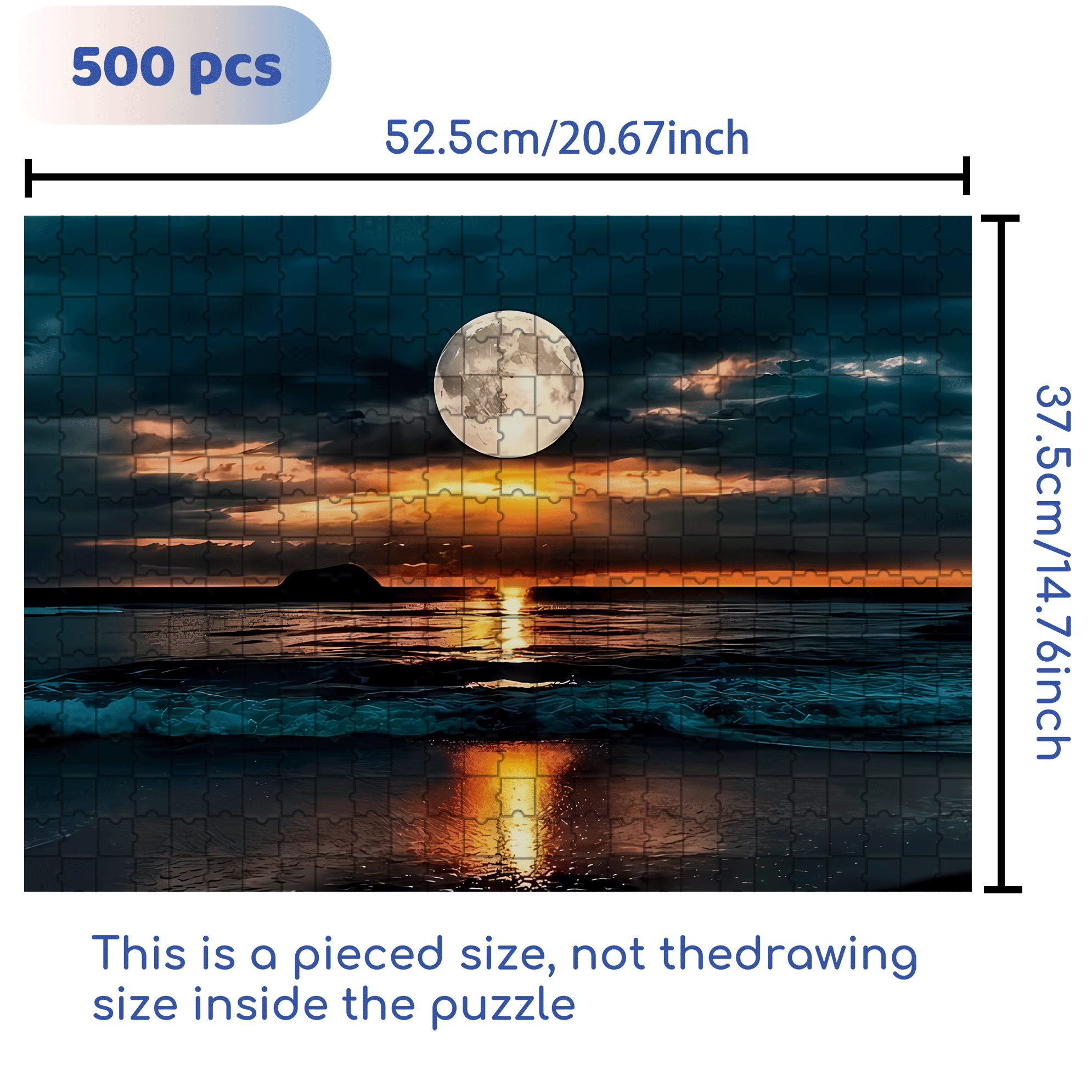 Moonlight Beach Sunset Golden Brown Horizon 500pcs/1000pcs Jigsaw Puzzle, Scratch-Resistant, Interactive Family Game & Brain-Boosting DIY Decor, Perfect for Halloween, Christmas & New Year Gifts, Family Puzzle Game