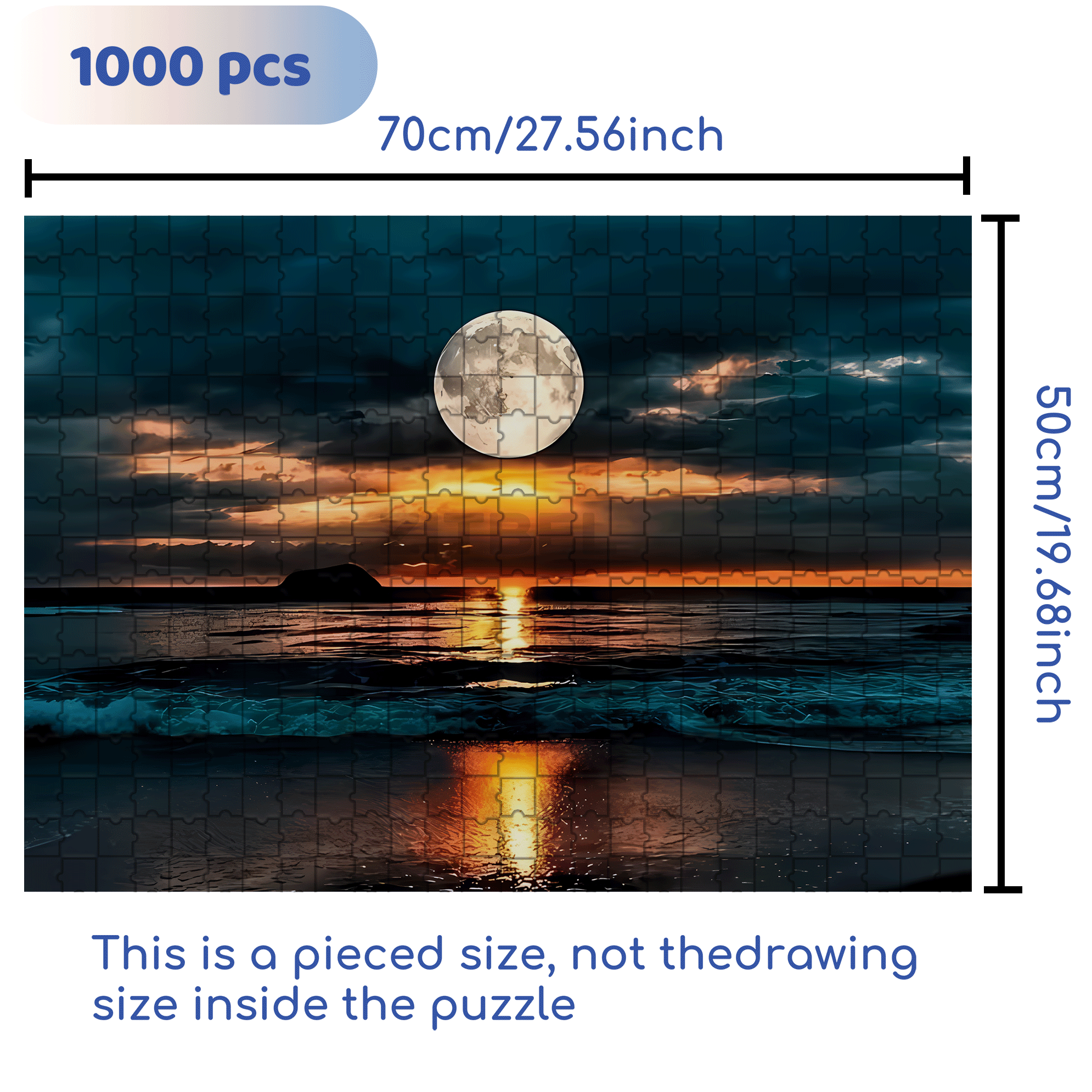 Moonlight Beach Sunset Golden Brown Horizon 500pcs/1000pcs Jigsaw Puzzle, Scratch-Resistant, Interactive Family Game & Brain-Boosting DIY Decor, Perfect for Halloween, Christmas & New Year Gifts, Family Puzzle Game