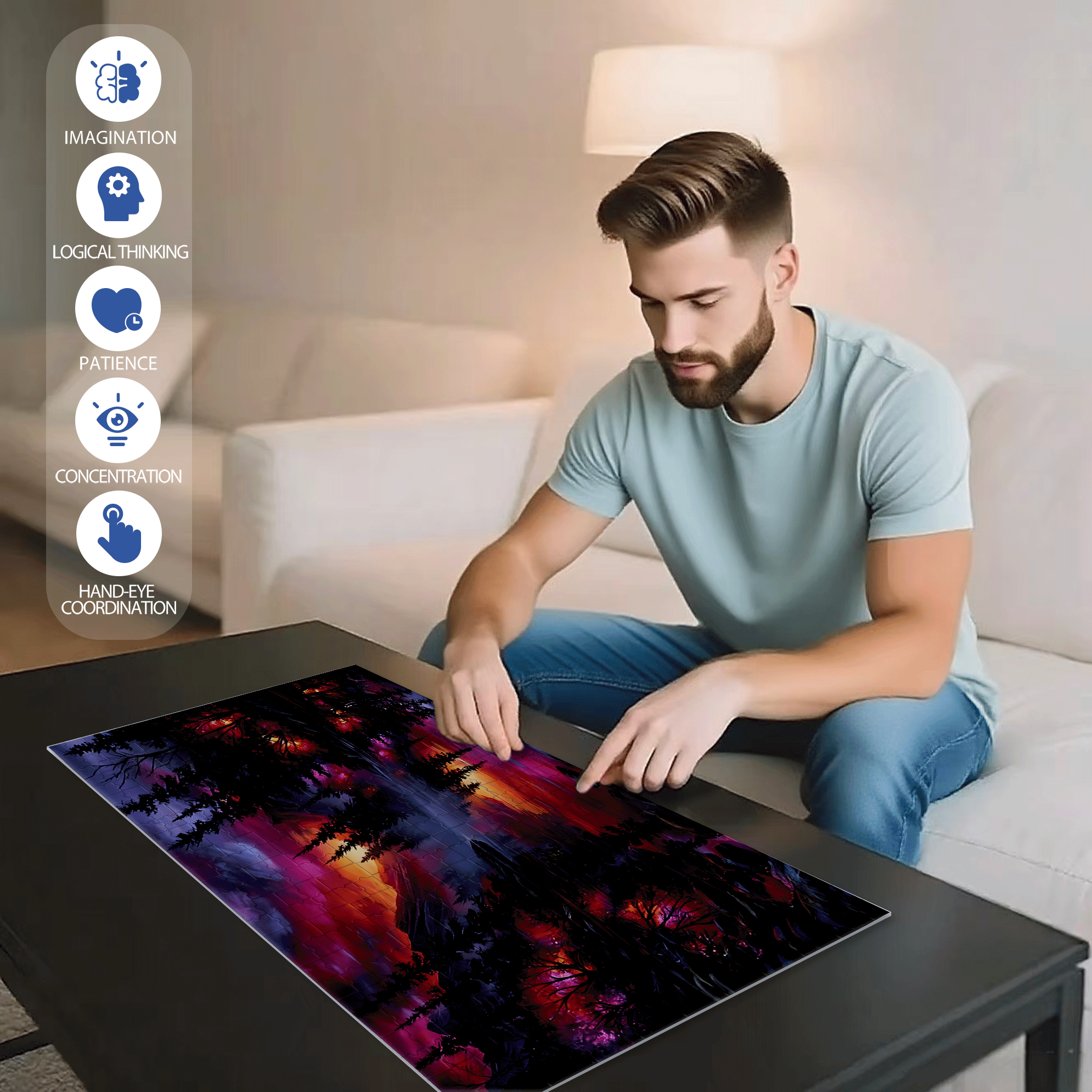 Morning In The Forest 500pcs/1000pcs Jigsaw Puzzle, Scratch-Resistant, Interactive Family Game & Brain-Boosting DIY Decor, Perfect for Halloween, Christmas & New Year Gifts, Family Puzzle Game