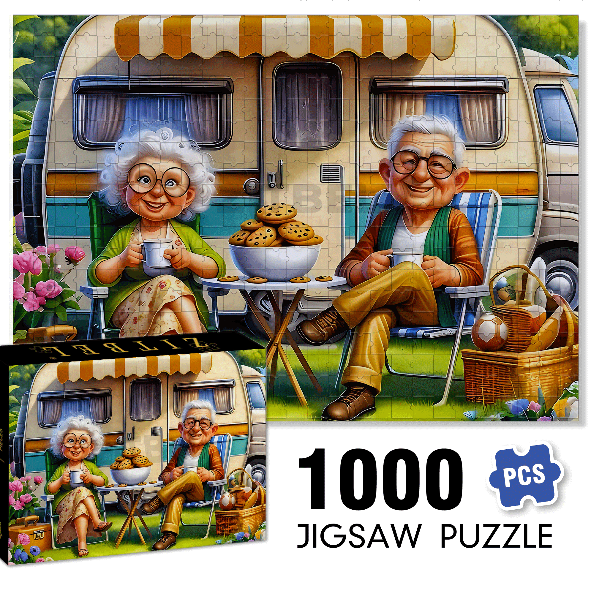 Old Couple's Camping Day 500pcs/1000pcs Jigsaw Puzzle, Scratch-Resistant, Interactive Family Game & Brain-Boosting DIY Decor, Perfect for Halloween, Christmas & New Year Gifts, Family Puzzle Game