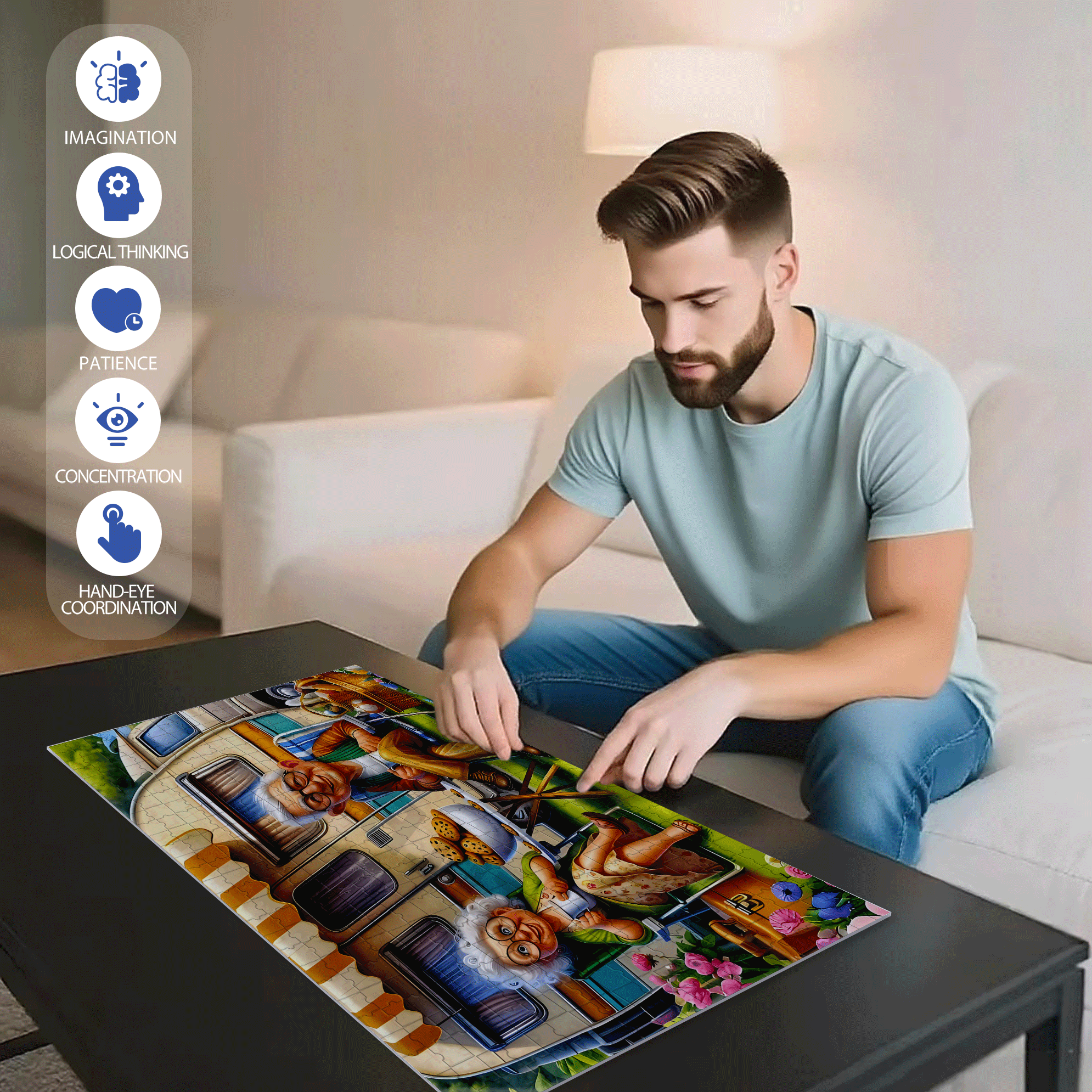 Old Couple's Camping Day 500pcs/1000pcs Jigsaw Puzzle, Scratch-Resistant, Interactive Family Game & Brain-Boosting DIY Decor, Perfect for Halloween, Christmas & New Year Gifts, Family Puzzle Game