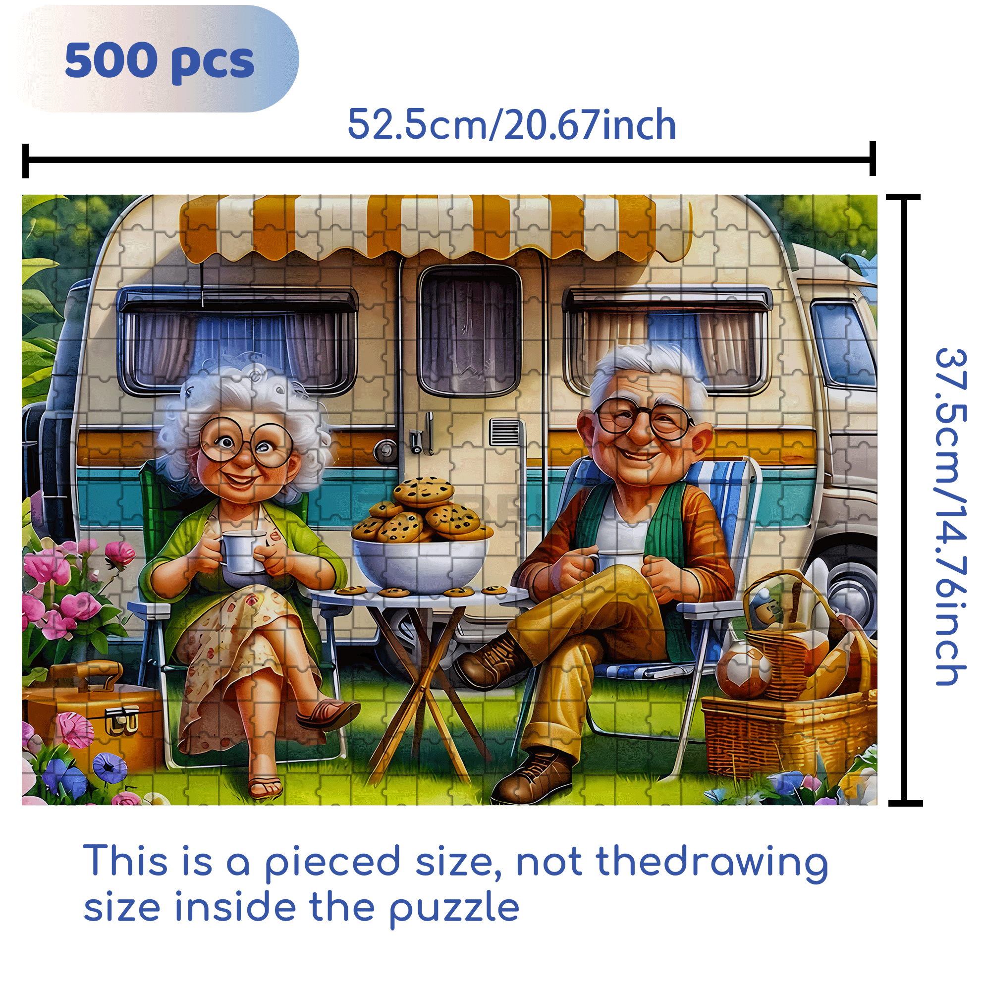 Old Couple's Camping Day 500pcs/1000pcs Jigsaw Puzzle, Scratch-Resistant, Interactive Family Game & Brain-Boosting DIY Decor, Perfect for Halloween, Christmas & New Year Gifts, Family Puzzle Game