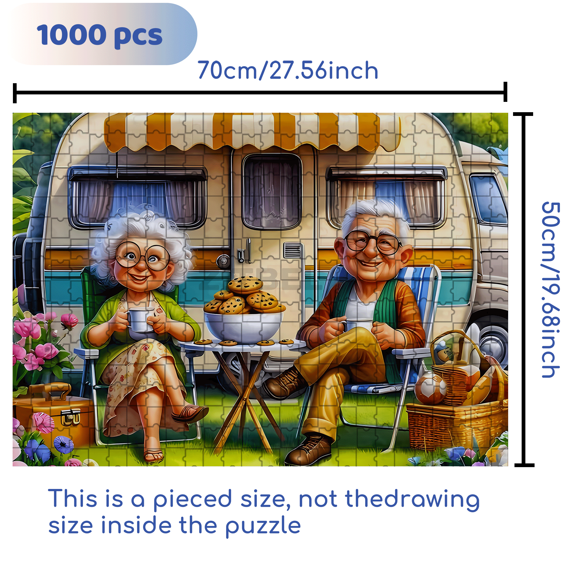 Old Couple's Camping Day 500pcs/1000pcs Jigsaw Puzzle, Scratch-Resistant, Interactive Family Game & Brain-Boosting DIY Decor, Perfect for Halloween, Christmas & New Year Gifts, Family Puzzle Game
