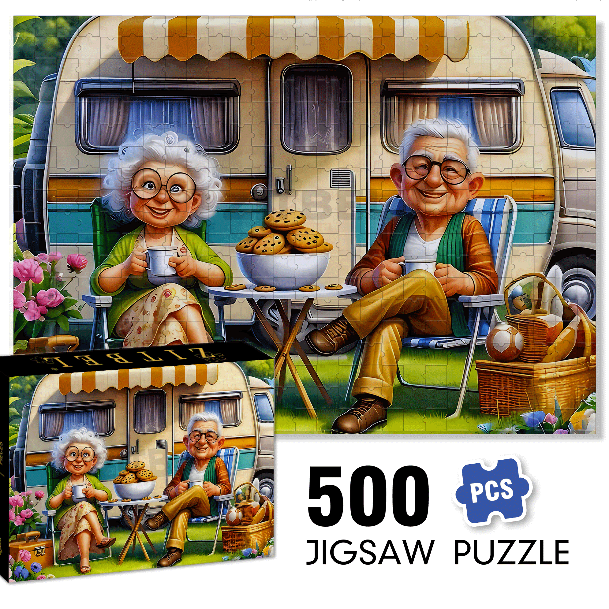 Old Couple's Camping Day 500pcs/1000pcs Jigsaw Puzzle, Scratch-Resistant, Interactive Family Game & Brain-Boosting DIY Decor, Perfect for Halloween, Christmas & New Year Gifts, Family Puzzle Game